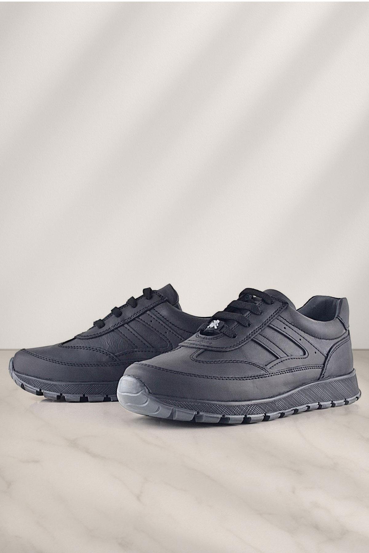 Hakiki Deri Siyah Bağcıklı Spor Günlük Ayakkabı - Görsel 3
