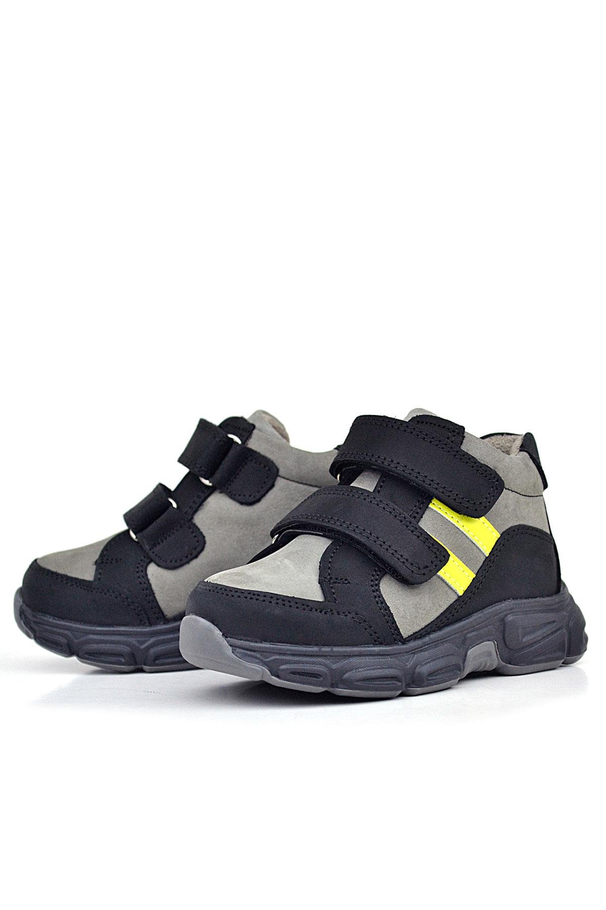 Hakiki Deri Gri Siyah Bebek Spor Bot Ayakkabı - Görsel 5