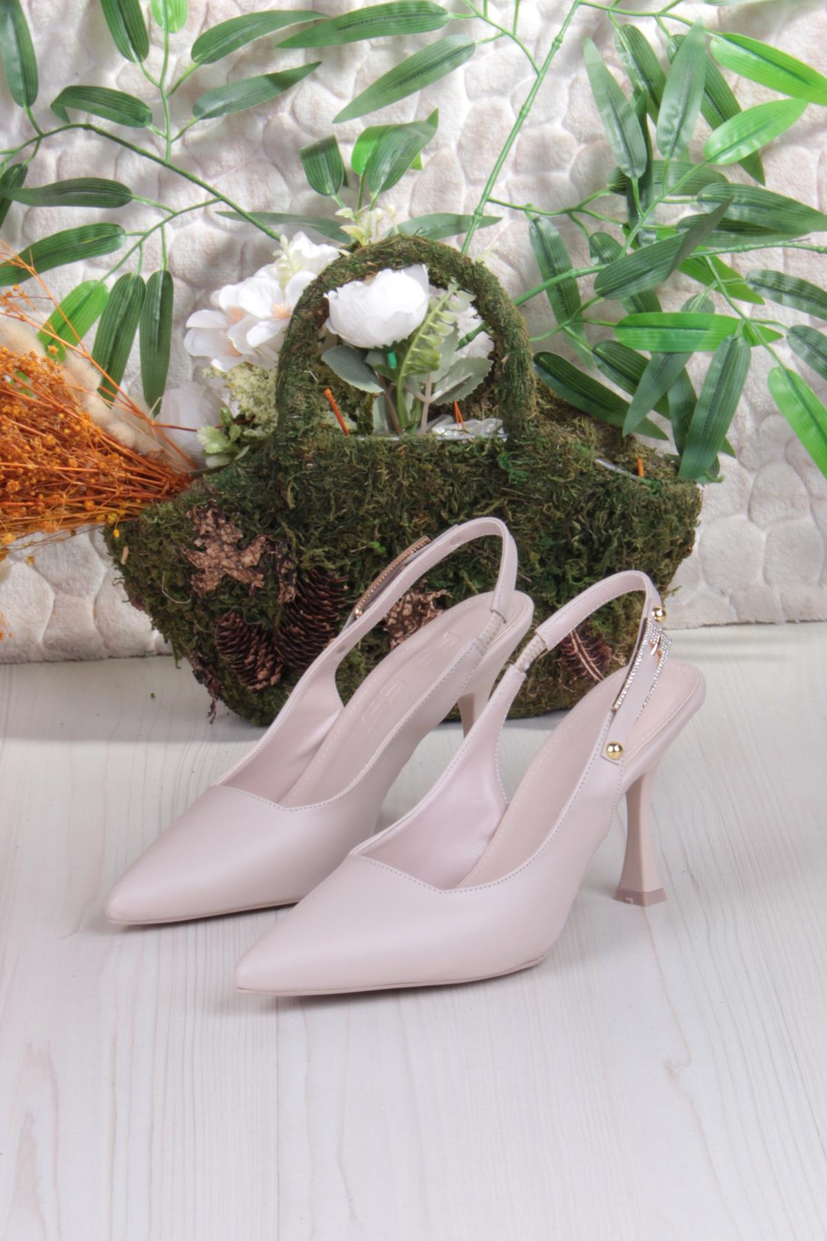 086-5047 Fls Önü Kapalı Taşlı Toka Detaylı Arkası Açık Topuklu Ayakkabı - Görsel 7