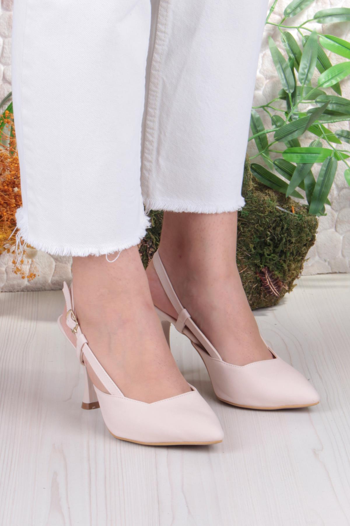 018-505 Fls Saten Önü Kapalı Arkası Açık Topuklu Kadın Ayakkabı - Görsel 4