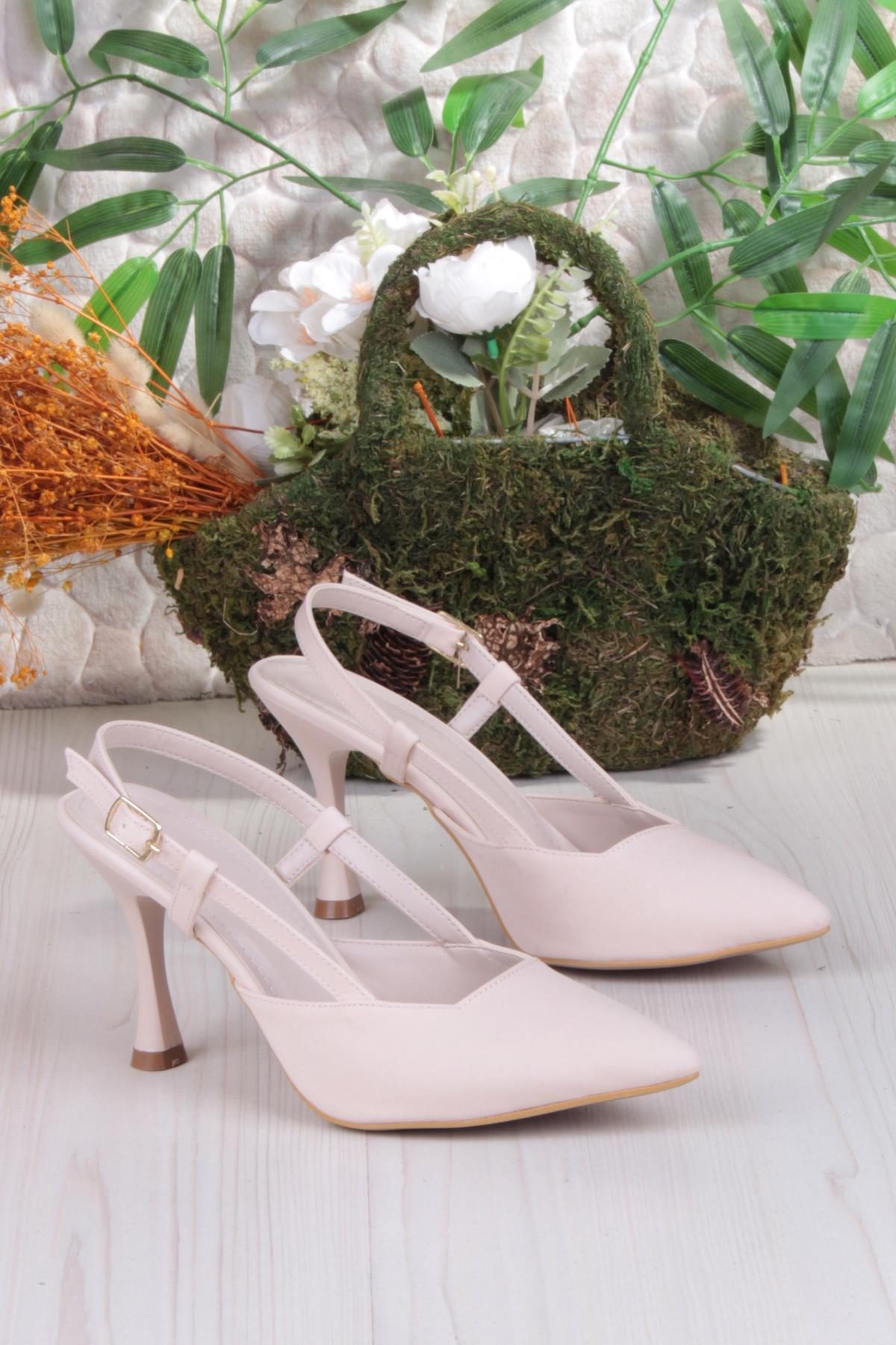 018-505 Fls Saten Önü Kapalı Arkası Açık Topuklu Kadın Ayakkabı - Görsel 6