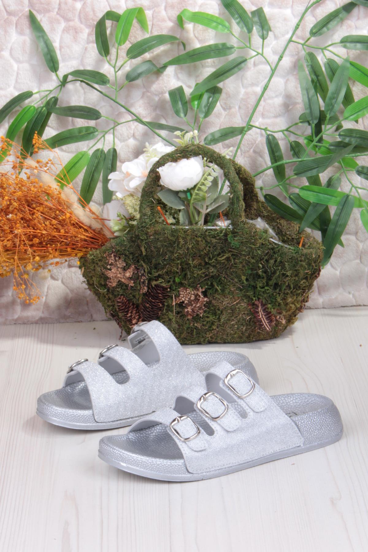 100403 Pienn Anatomik Esnek Rahat Simli Baskılı Üç Tokalı Kadın Terlik - Görsel 7