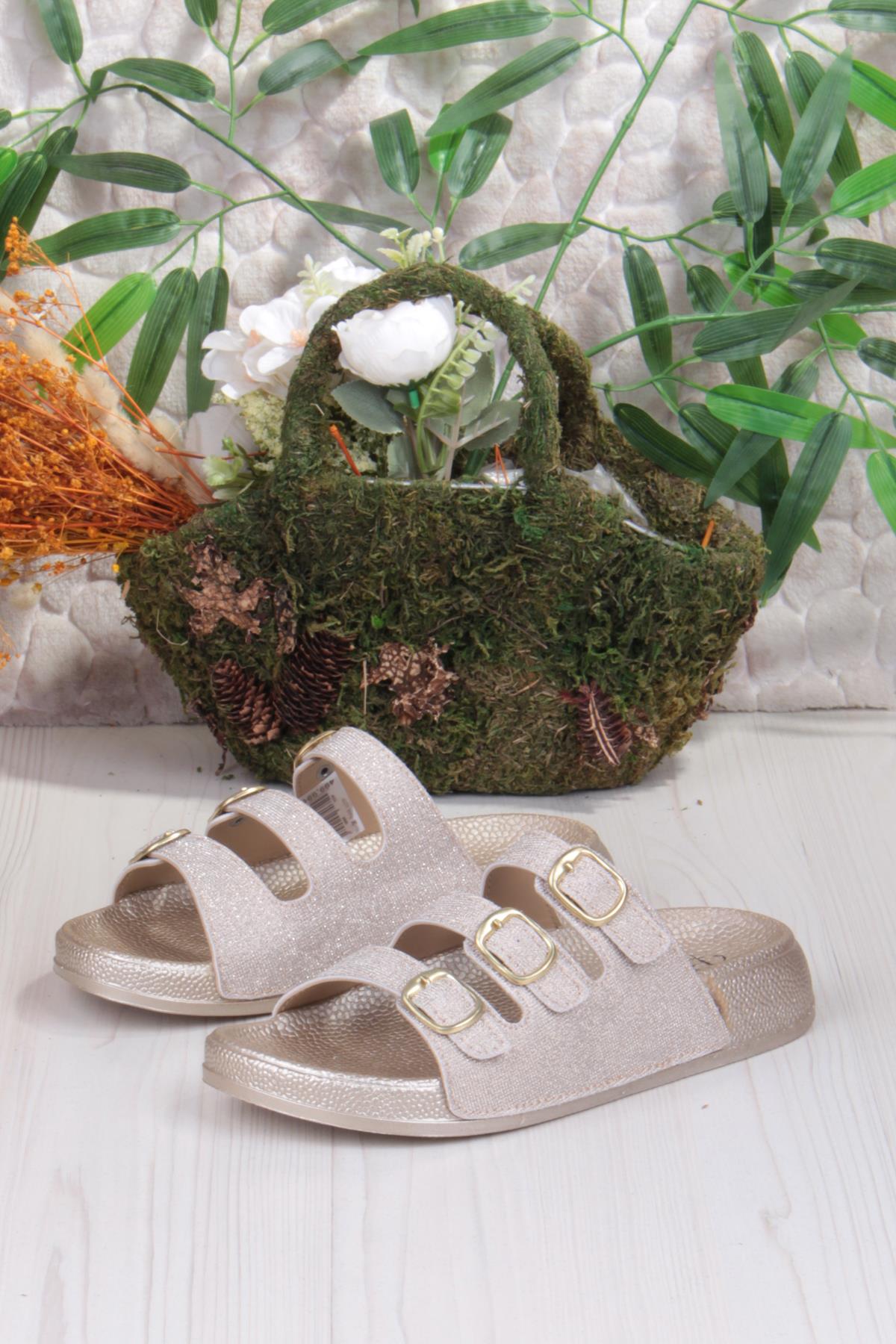 100403 Pienn Anatomik Esnek Rahat Simli Baskılı Üç Tokalı Kadın Terlik - Görsel 7