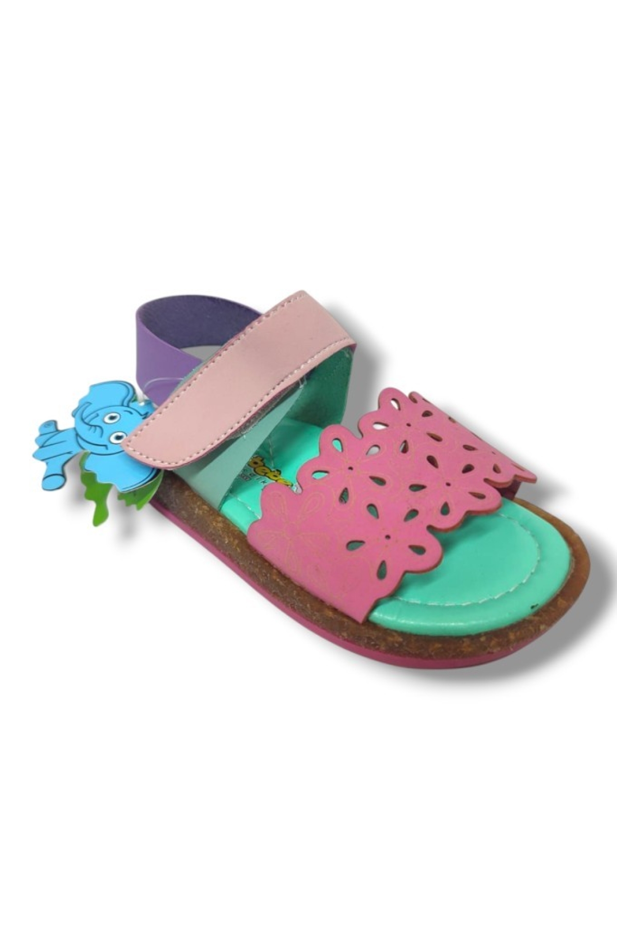 Şirinbebe 1554-20 Anatomik Desenli Tek Bant Çırtli Kız Çocuk Sandalet Pembe Yeşil 21-25 - Görsel 2