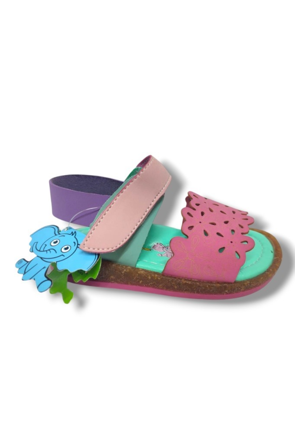 Şirinbebe 1554-20 Anatomik Desenli Tek Bant Çırtli Kız Çocuk Sandalet Pembe Yeşil 21-25 - Görsel 3