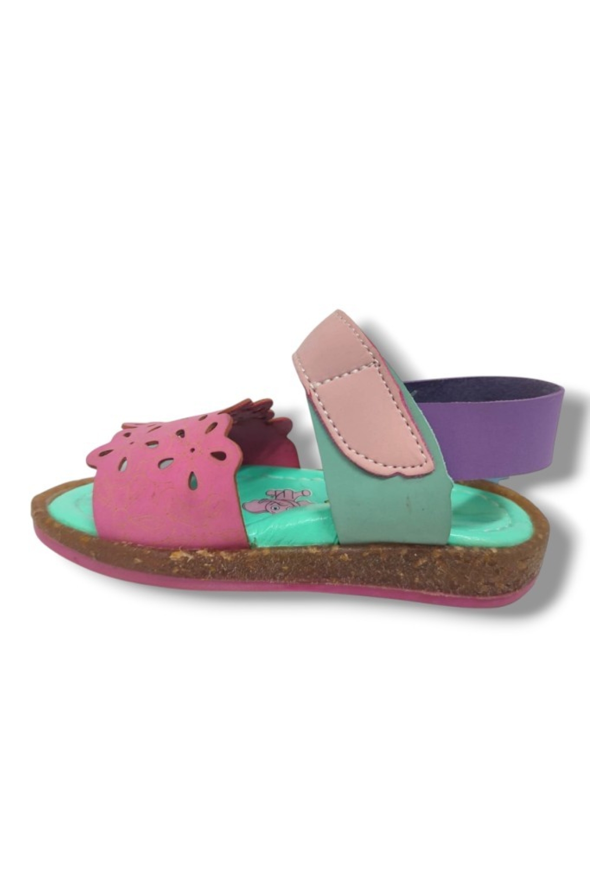Şirinbebe 1554-20 Anatomik Desenli Tek Bant Çırtli Kız Çocuk Sandalet Pembe Yeşil 21-25 - Görsel 4