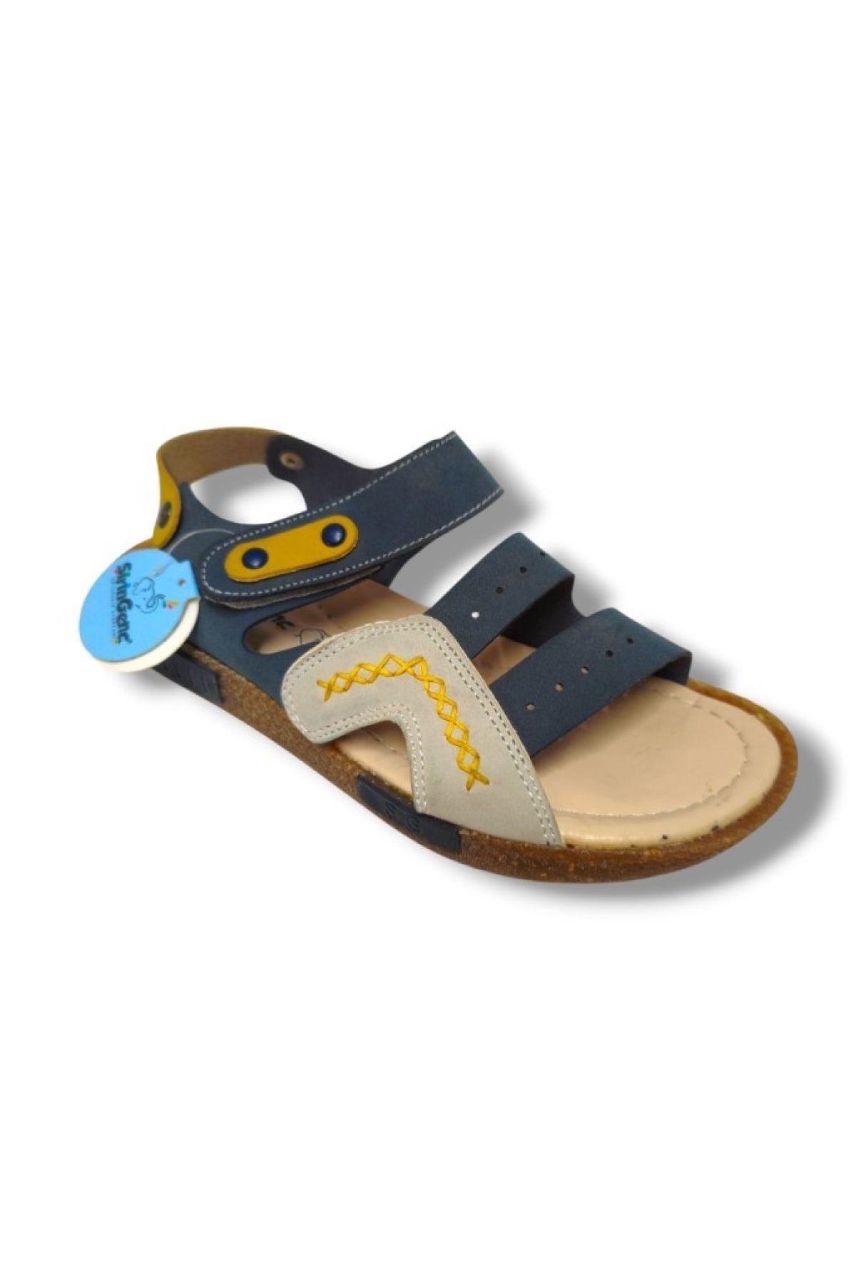 Şiringenç 3061-20 Anatomik Dikiş Cırtlı Erkek Çocuk Sandalet Lacivert Sarı 31-36 - Görsel 2