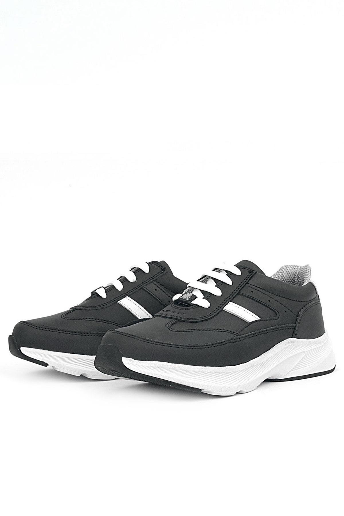 Hakiki Deri Anatomik Siyah Beyaz Bağcıklı Hafif Çocuk Spor Ayakkabı - Görsel 6