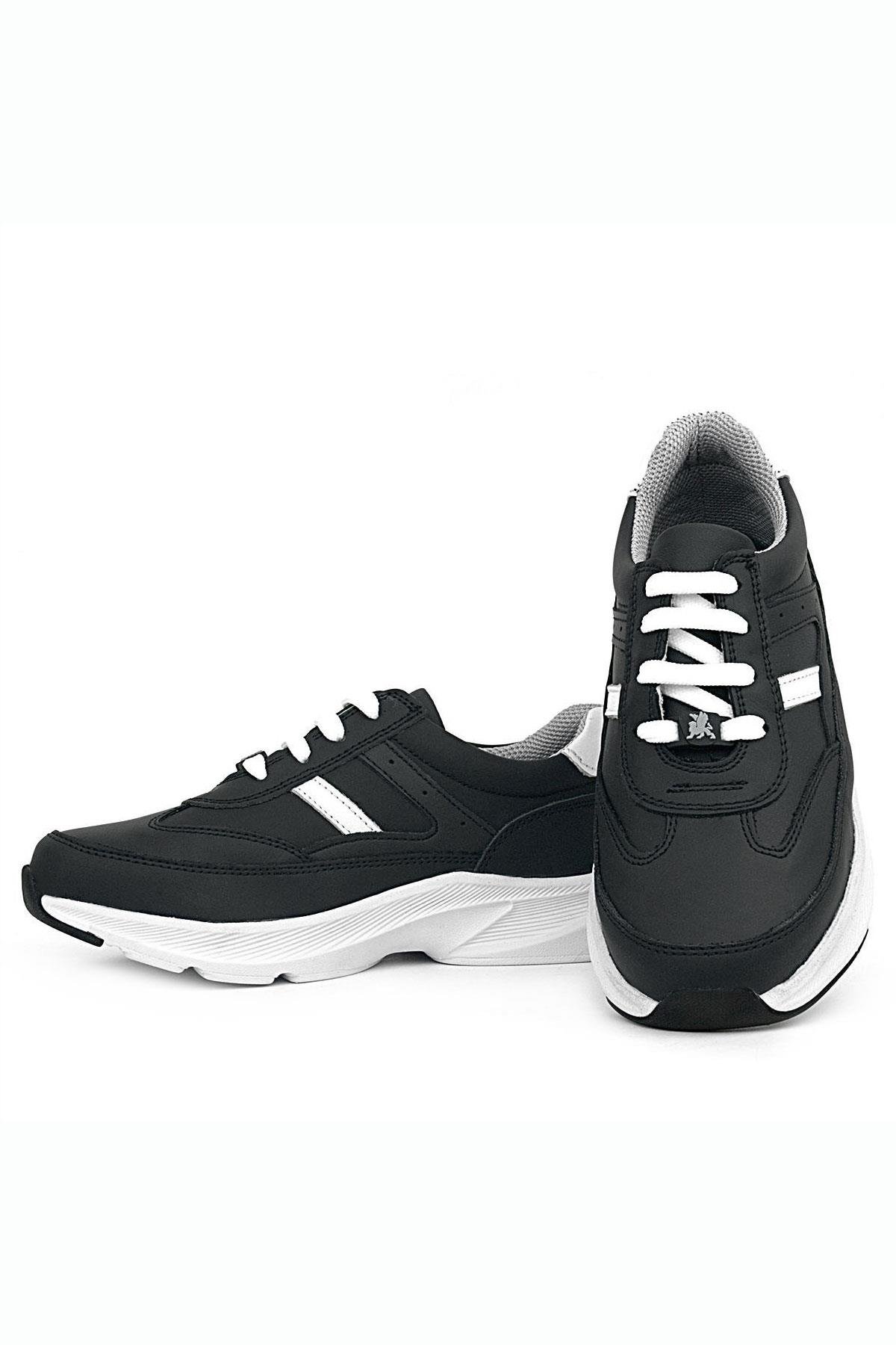 Hakiki Deri Anatomik Siyah Beyaz Bağcıklı Hafif Çocuk Spor Ayakkabı - Görsel 8