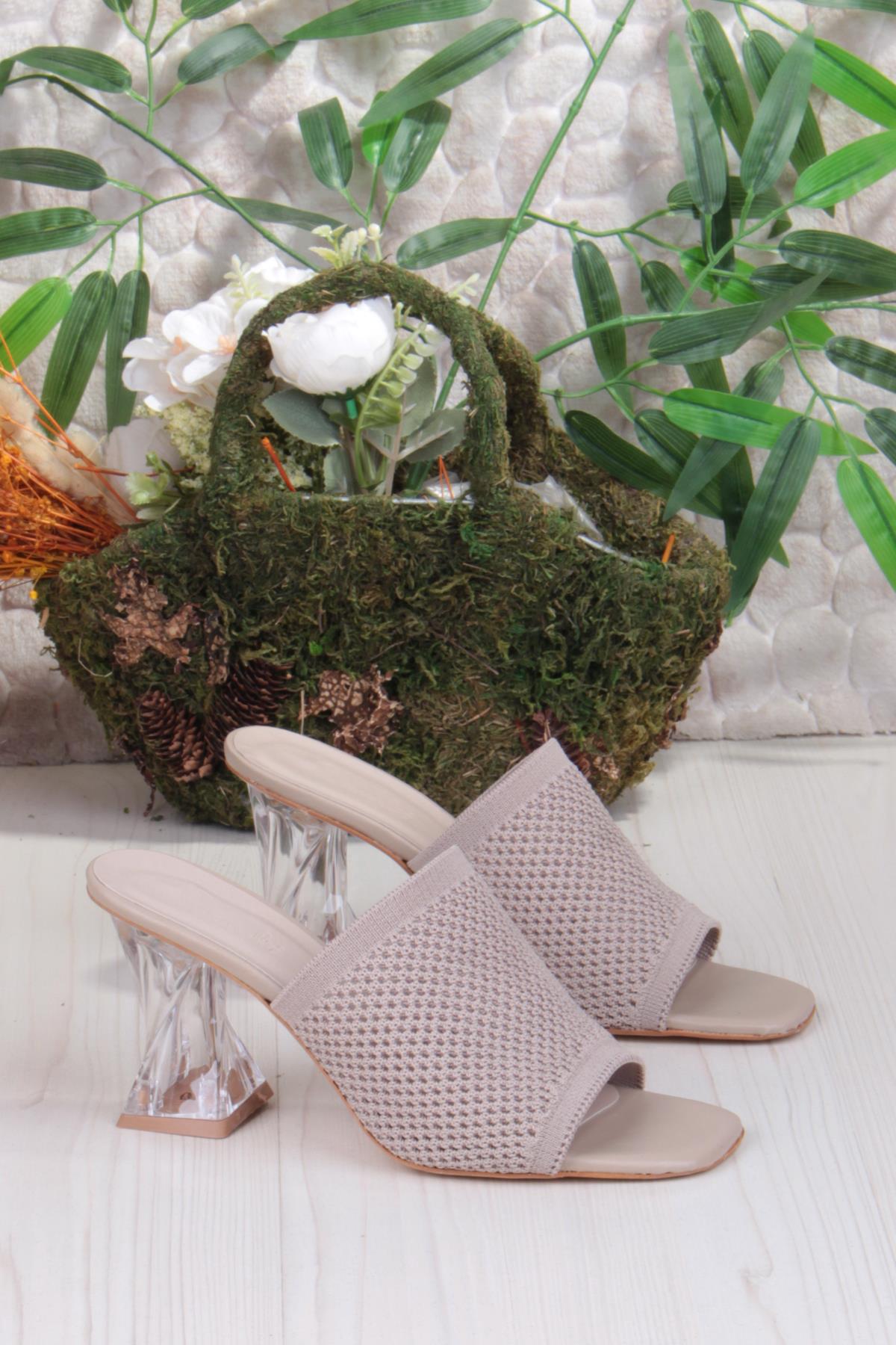 6396 Dantel Örgülü Şeffaf Topuklu Kadın Terlik - Görsel 6