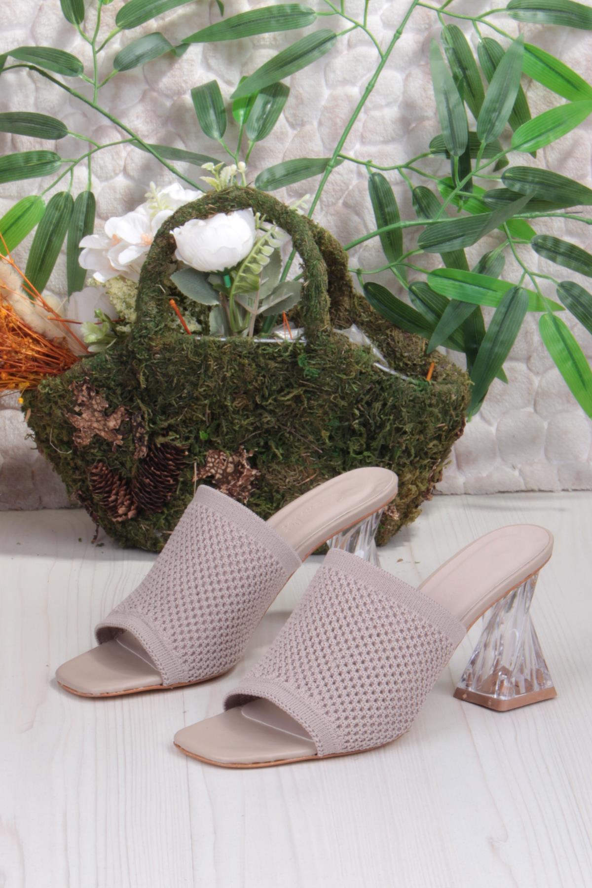 6396 Dantel Örgülü Şeffaf Topuklu Kadın Terlik - Görsel 7