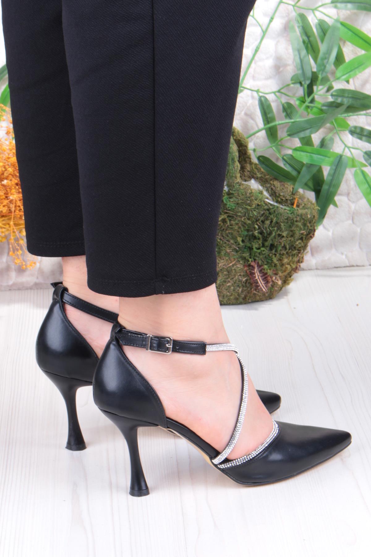 35693 Cilt Çapraz Bantlı Biye Taşlı Topuklu Abiye Ayakkabı Kadın Ayakkabı - Görsel 5