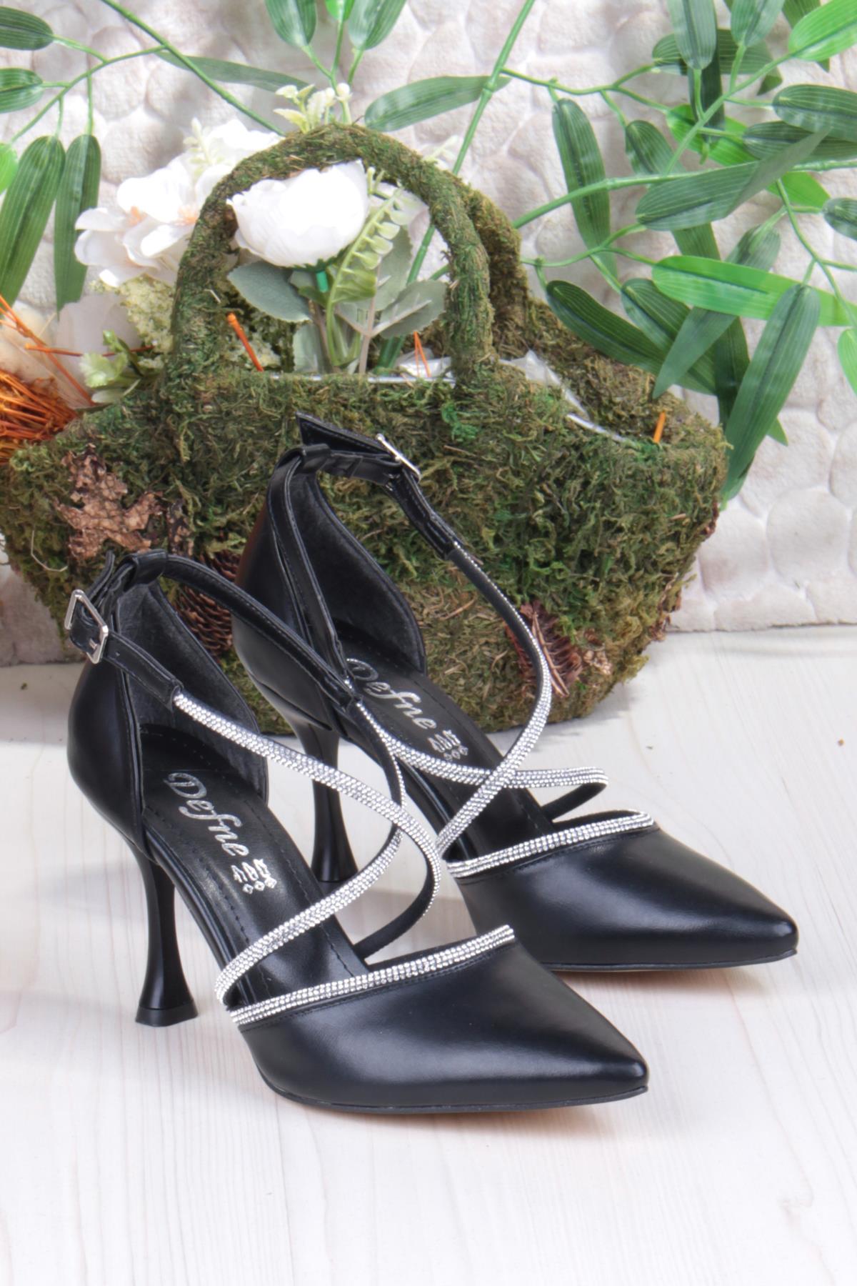 35693 Cilt Çapraz Bantlı Biye Taşlı Topuklu Abiye Ayakkabı Kadın Ayakkabı - Görsel 6