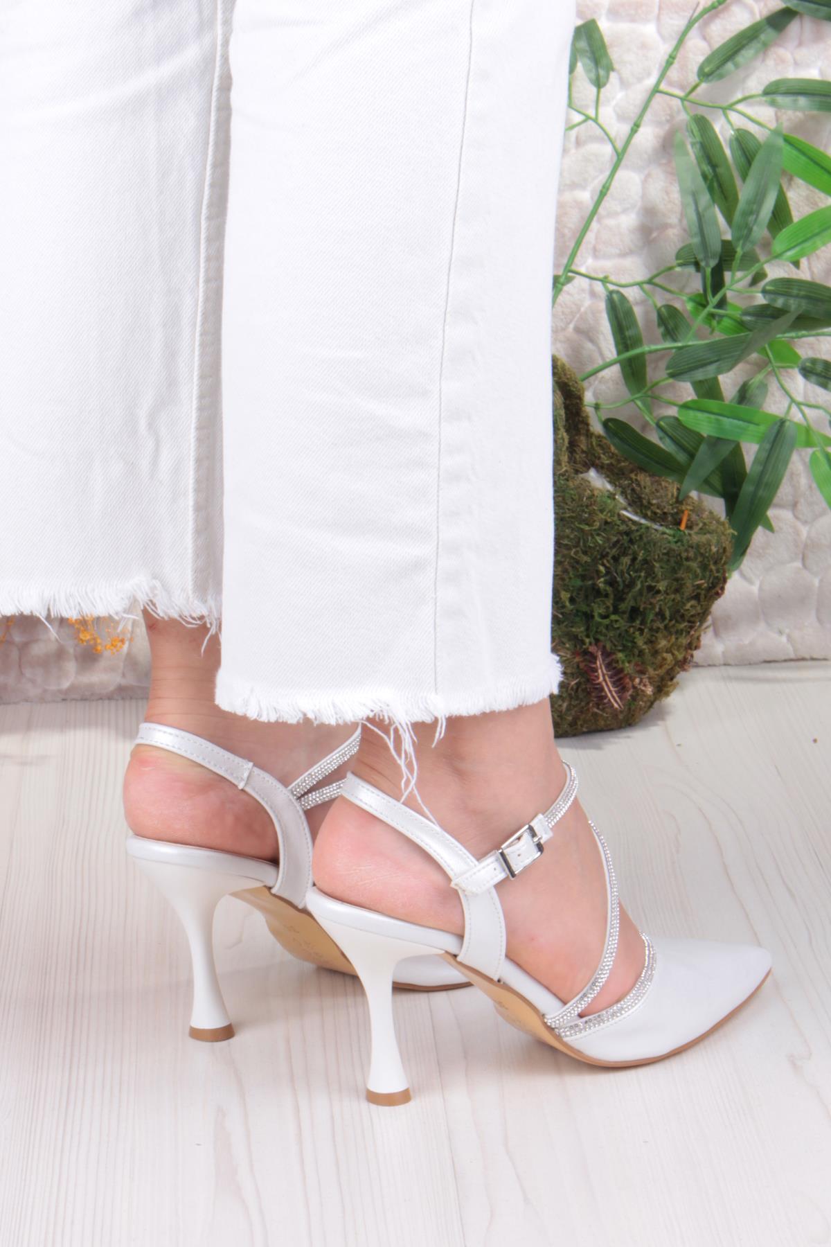 35691 Saten Biye Taşlı Topuklu Abiye Ayakkabı Kadın Ayakkabı - Görsel 5