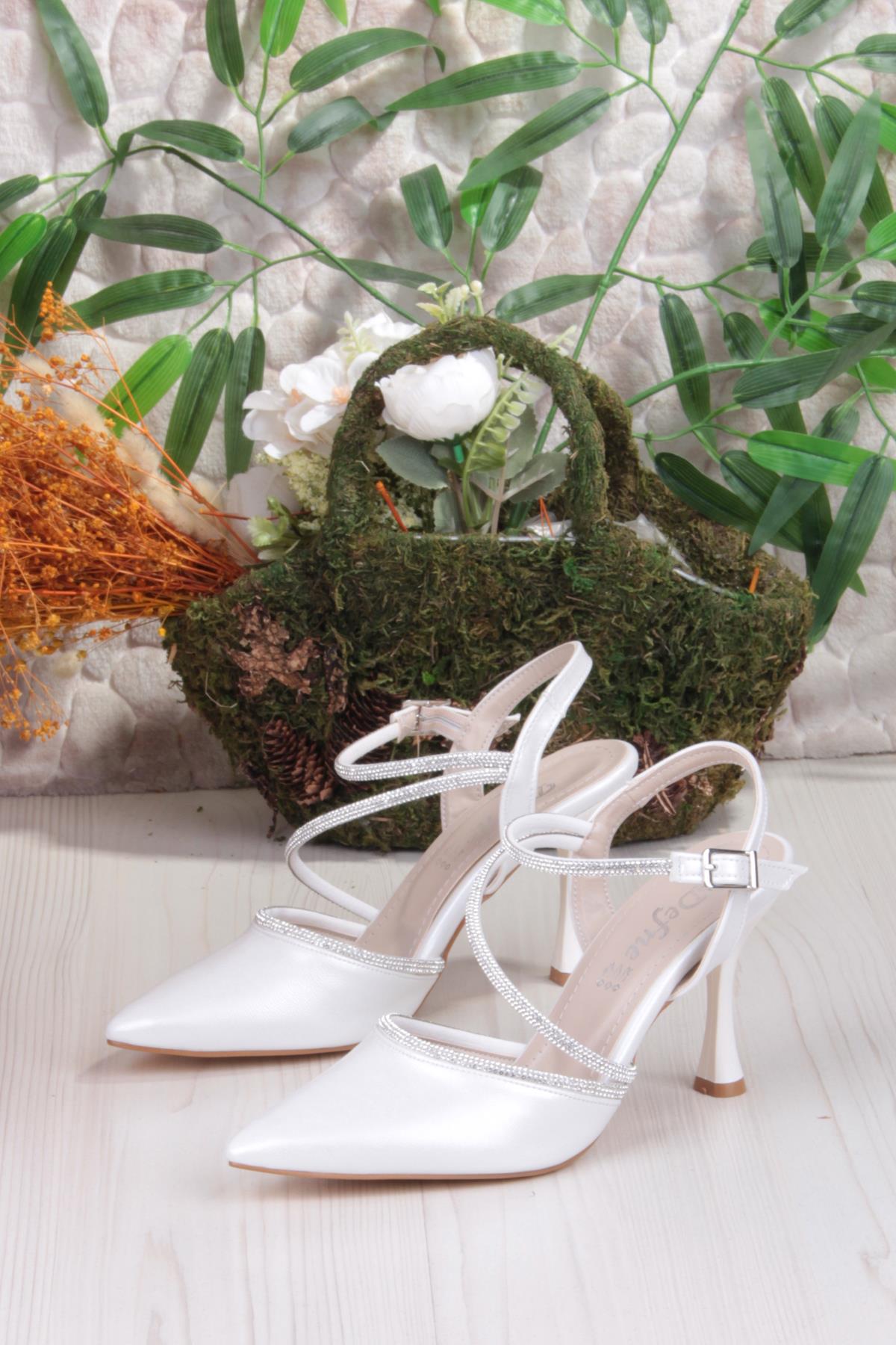 35691 Saten Biye Taşlı Topuklu Abiye Ayakkabı Kadın Ayakkabı - Görsel 7