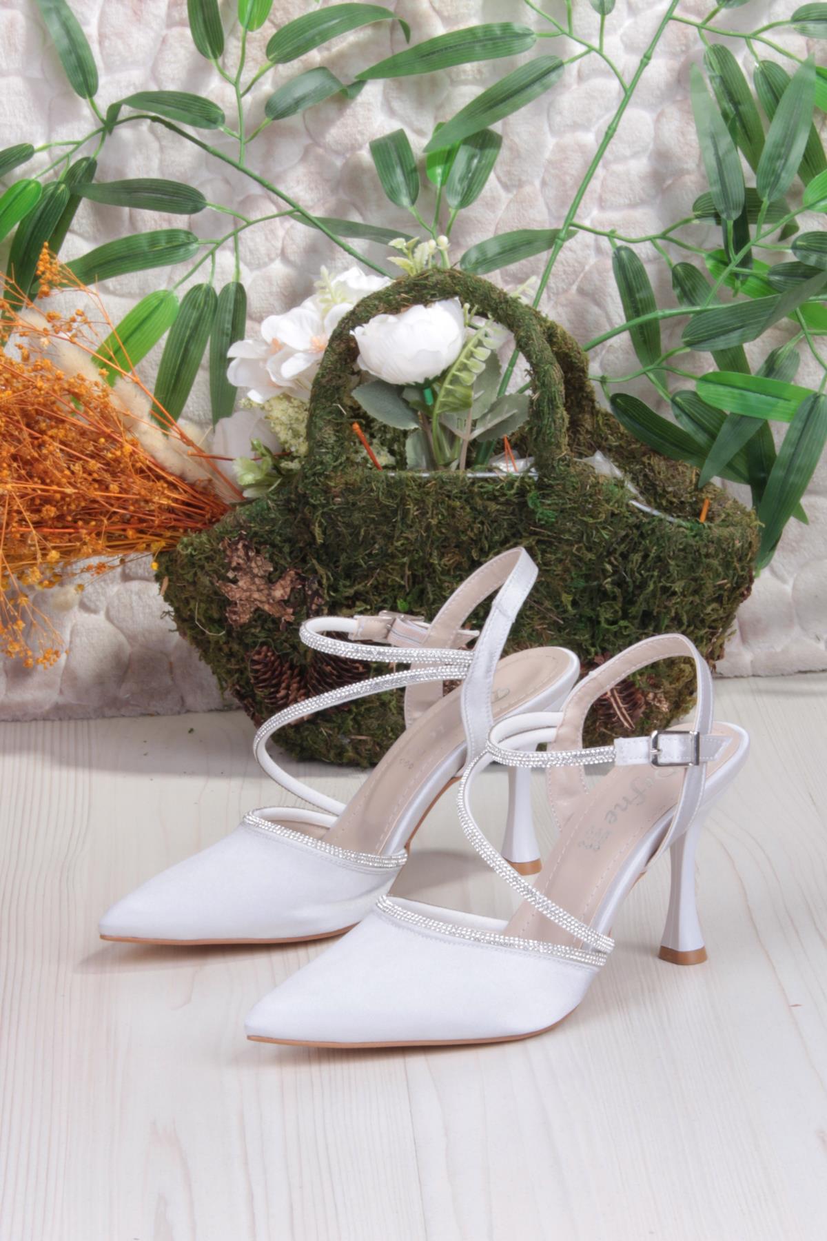 35691 Saten Biye Taşlı Topuklu Abiye Ayakkabı Kadın Ayakkabı - Görsel 7