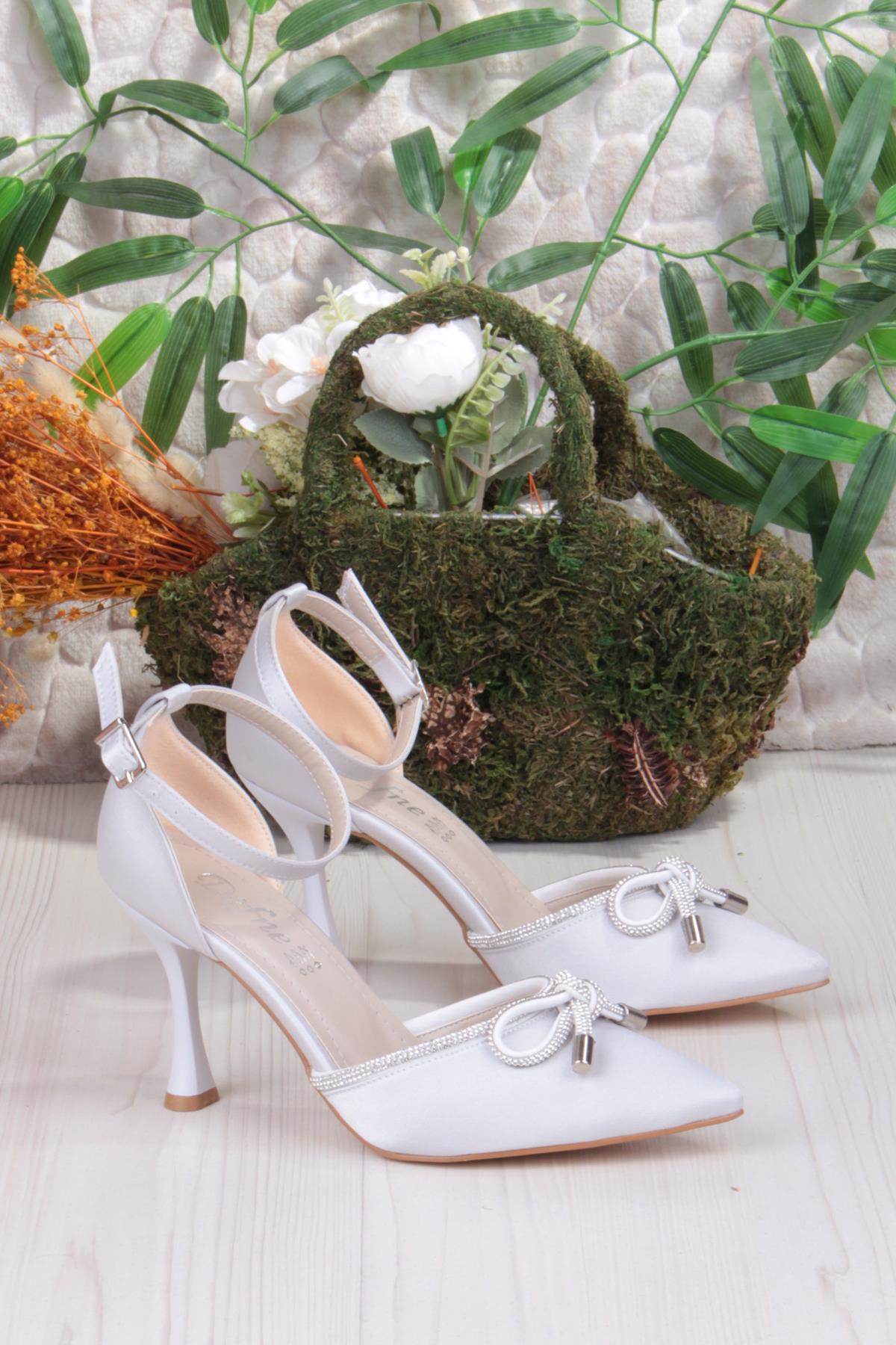 35695 Saten Fiyonklu Biye Taşlı Topuklu Abiye Ayakkabı Kadın Ayakkabı - Görsel 6