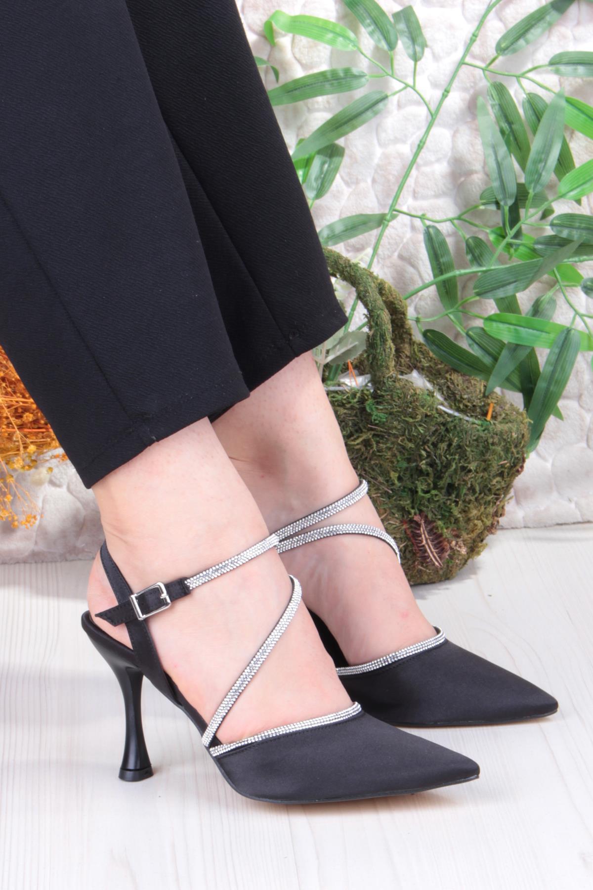 35691 Saten Biye Taşlı Topuklu Abiye Ayakkabı Kadın Ayakkabı - Görsel 2