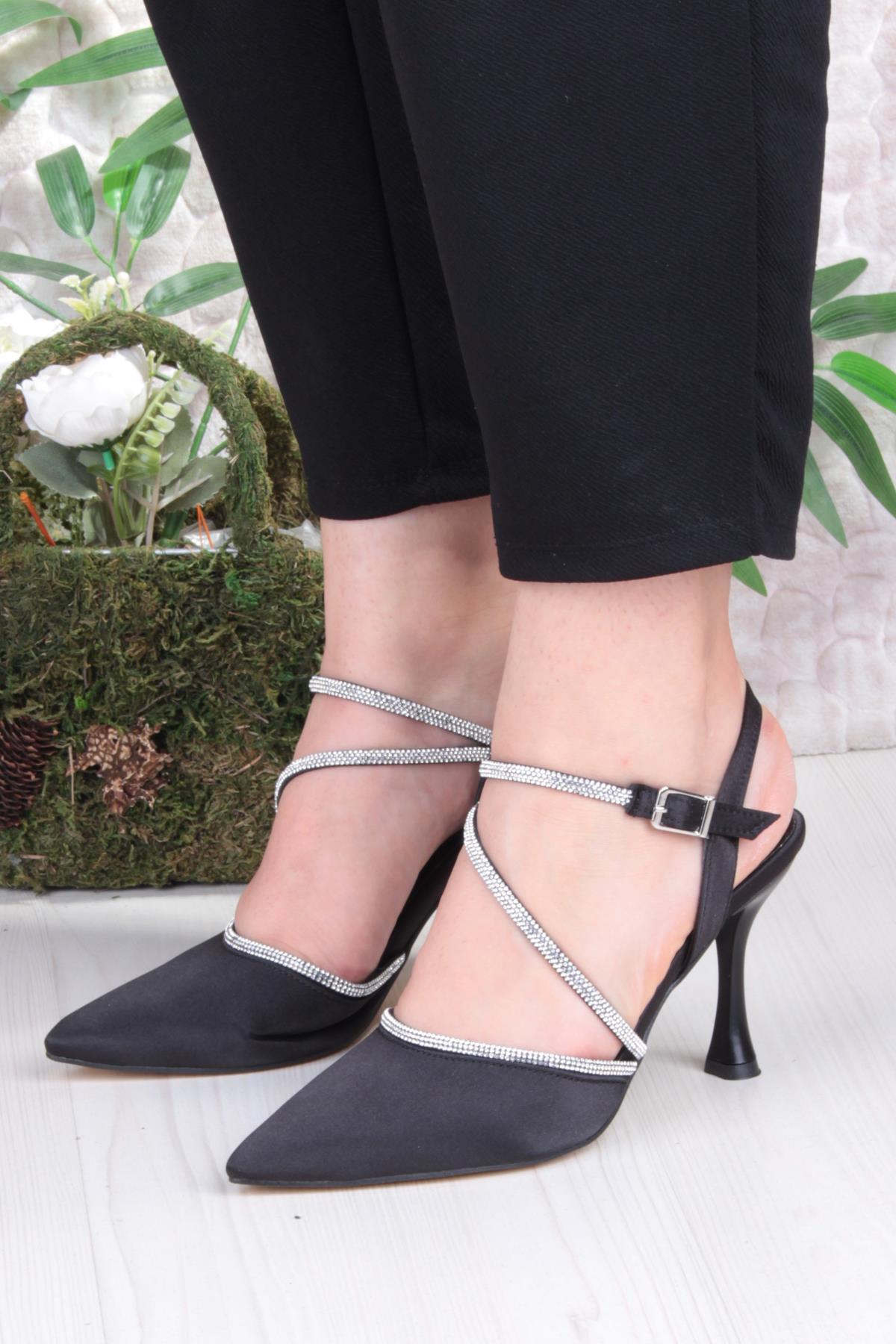 35691 Saten Biye Taşlı Topuklu Abiye Ayakkabı Kadın Ayakkabı - Görsel 3
