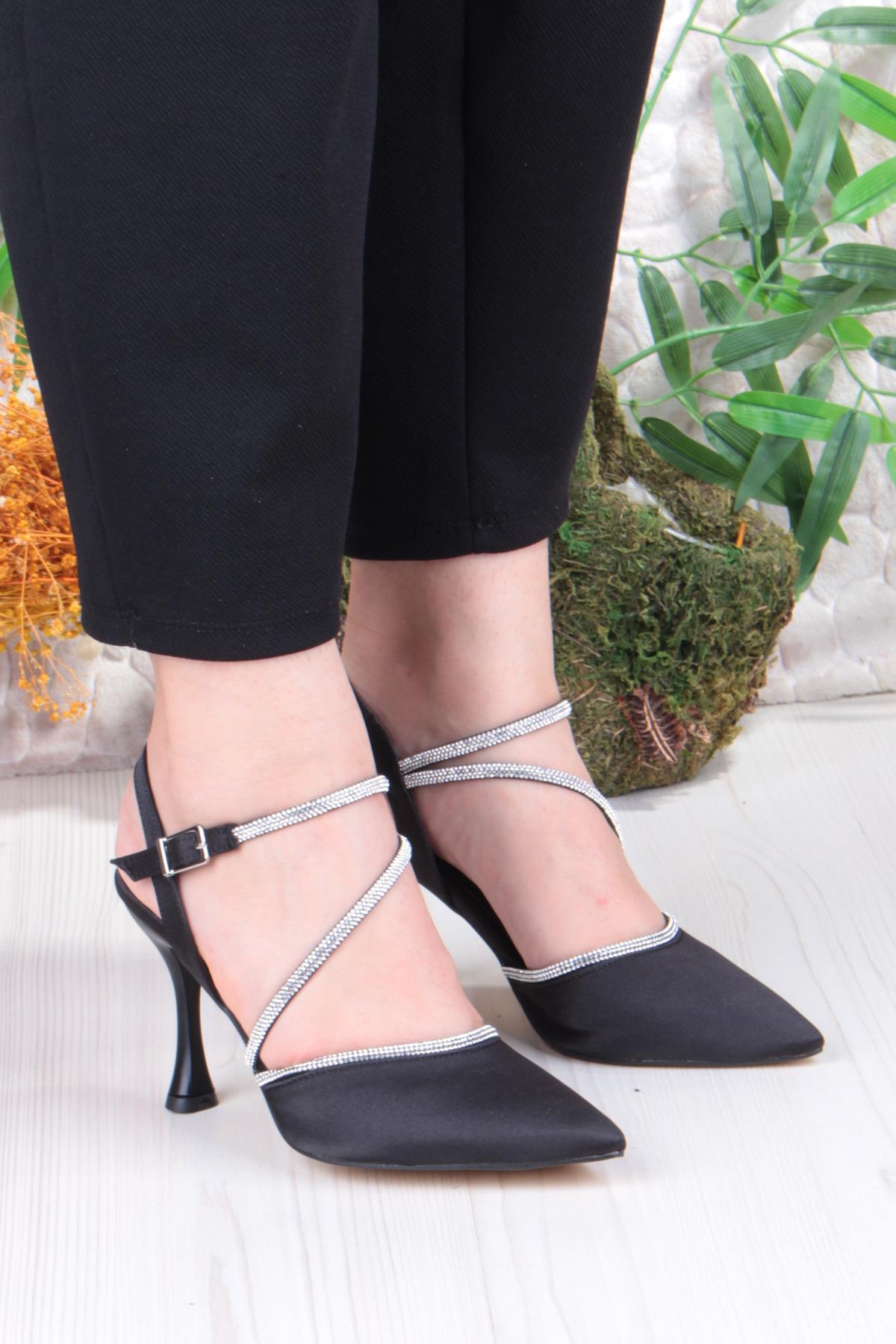35691 Saten Biye Taşlı Topuklu Abiye Ayakkabı Kadın Ayakkabı - Görsel 4