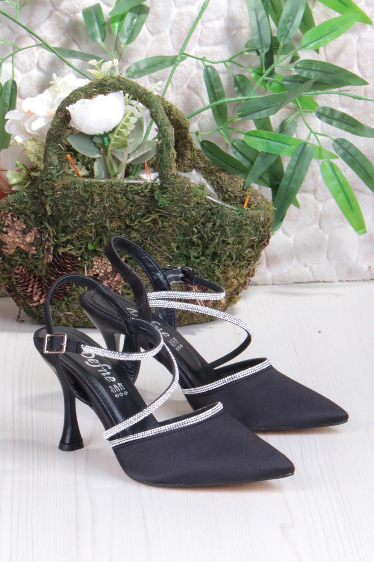 35691 Saten Biye Taşlı Topuklu Abiye Ayakkabı Kadın Ayakkabı - Görsel 6