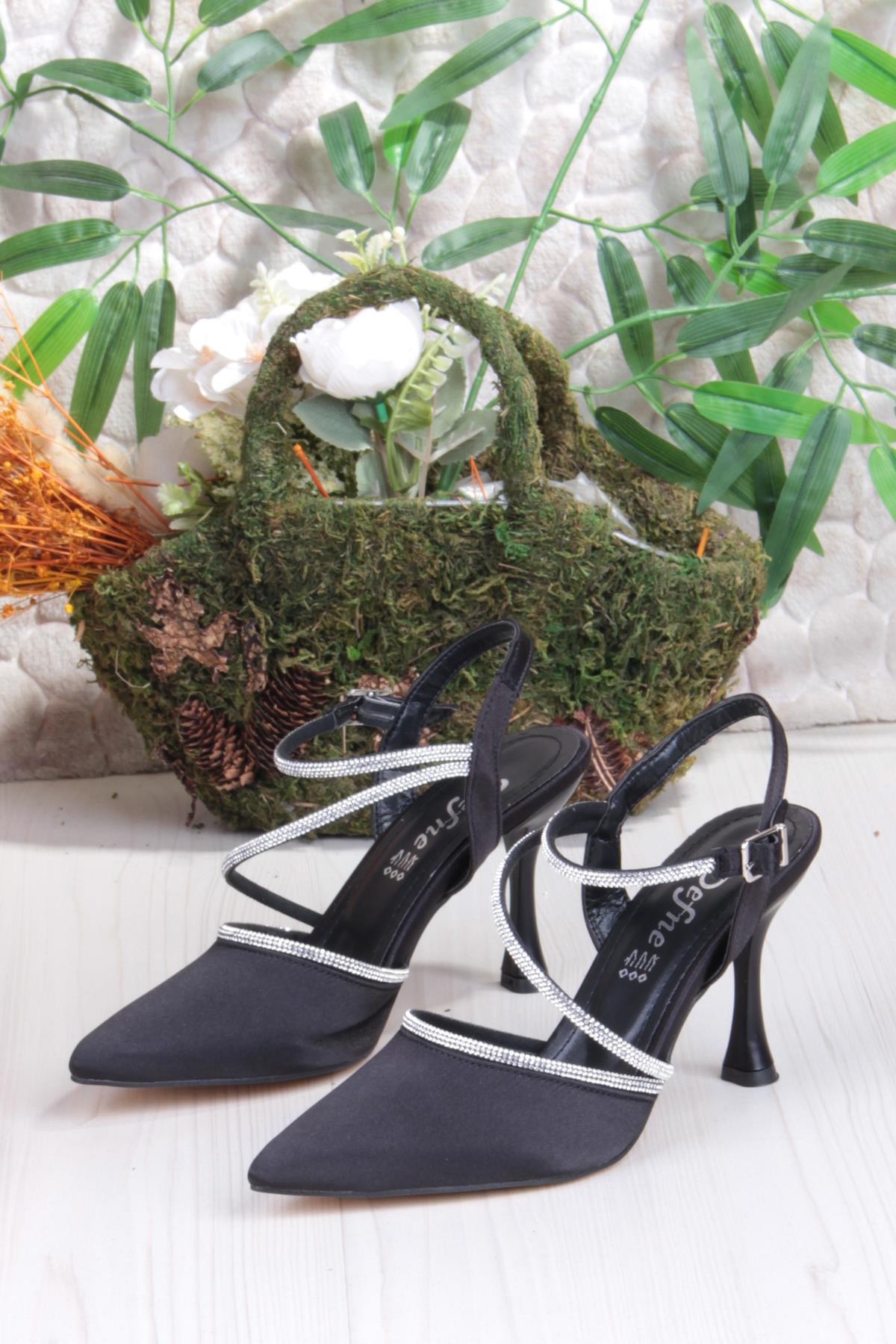 35691 Saten Biye Taşlı Topuklu Abiye Ayakkabı Kadın Ayakkabı - Görsel 7