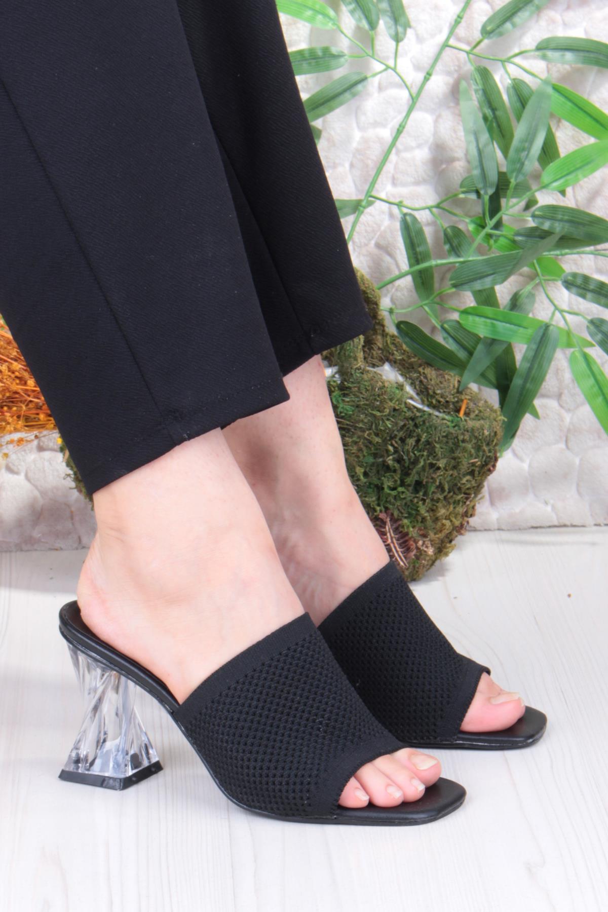 6396 Dantel Örgülü Şeffaf Topuklu Kadın Terlik - Görsel 2