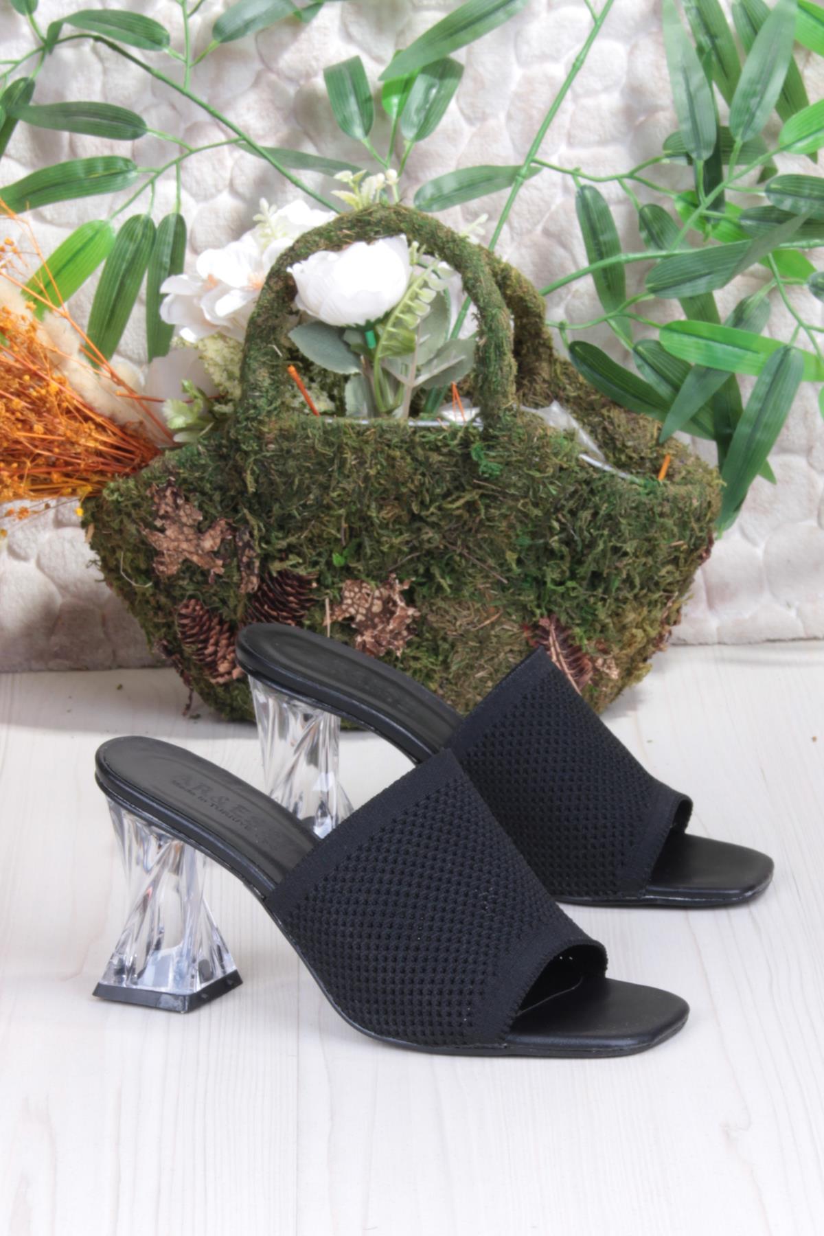 6396 Dantel Örgülü Şeffaf Topuklu Kadın Terlik - Görsel 6