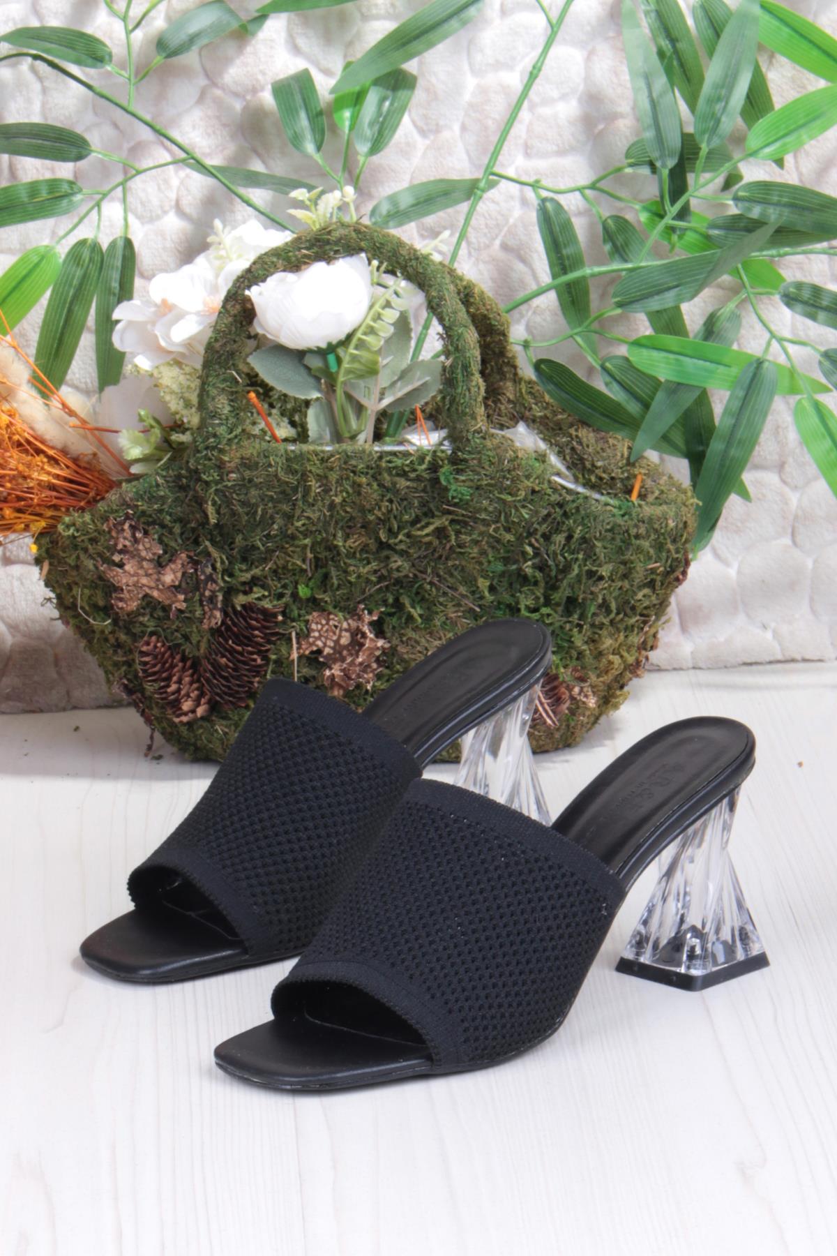 6396 Dantel Örgülü Şeffaf Topuklu Kadın Terlik - Görsel 7