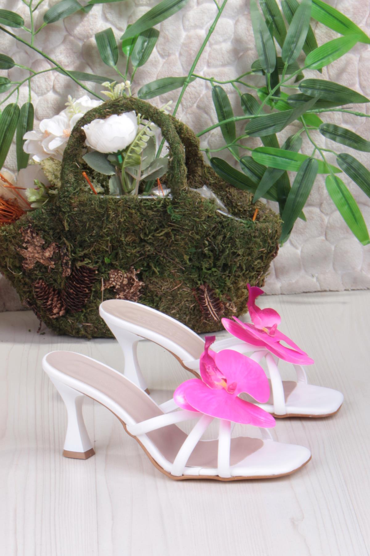 5131 Ares Orkide Fiyank Detaylı İnçe Topuklu Kadın Terlik - Görsel 6