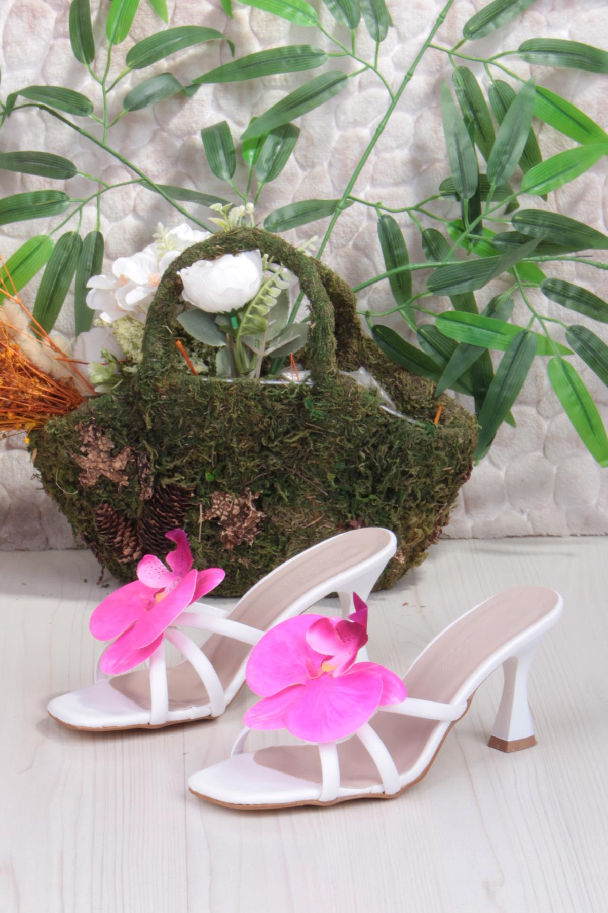 5131 Ares Orkide Fiyank Detaylı İnçe Topuklu Kadın Terlik - Görsel 7