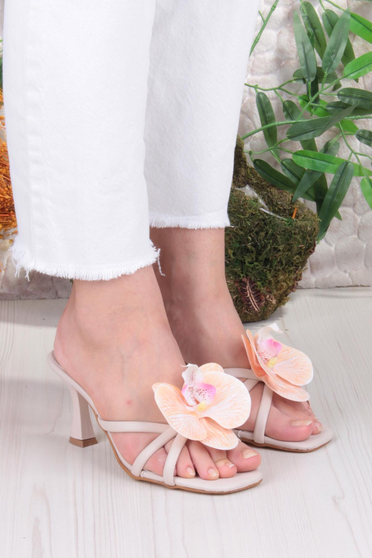 5131 Ares Orkide Fiyank Detaylı İnçe Topuklu Kadın Terlik - Görsel 4