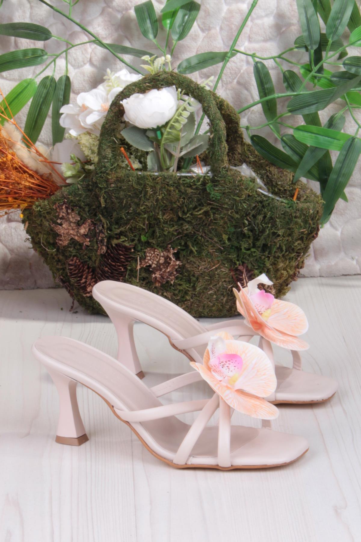 5131 Ares Orkide Fiyank Detaylı İnçe Topuklu Kadın Terlik - Görsel 6