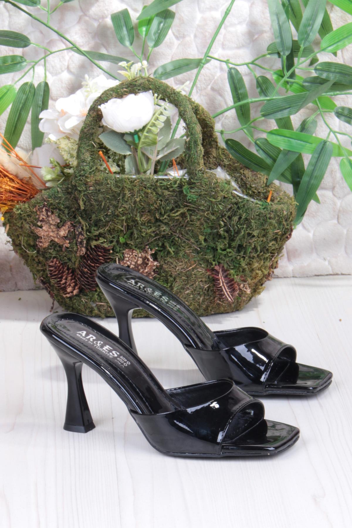 5133 Ares Rugan Tek Bantlı İnçe Yüksek Topuklu Kadın Terlik - Görsel 6