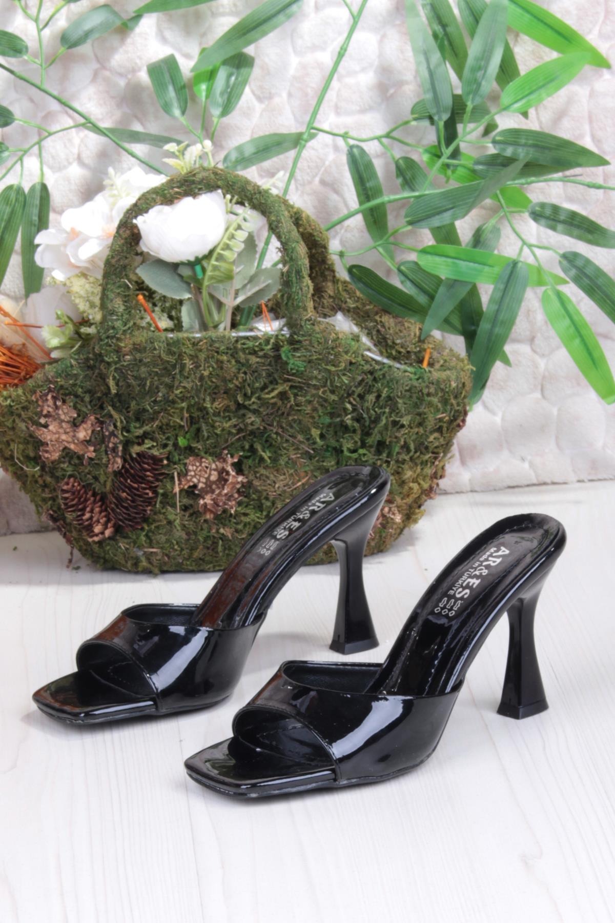 5133 Ares Rugan Tek Bantlı İnçe Yüksek Topuklu Kadın Terlik - Görsel 7