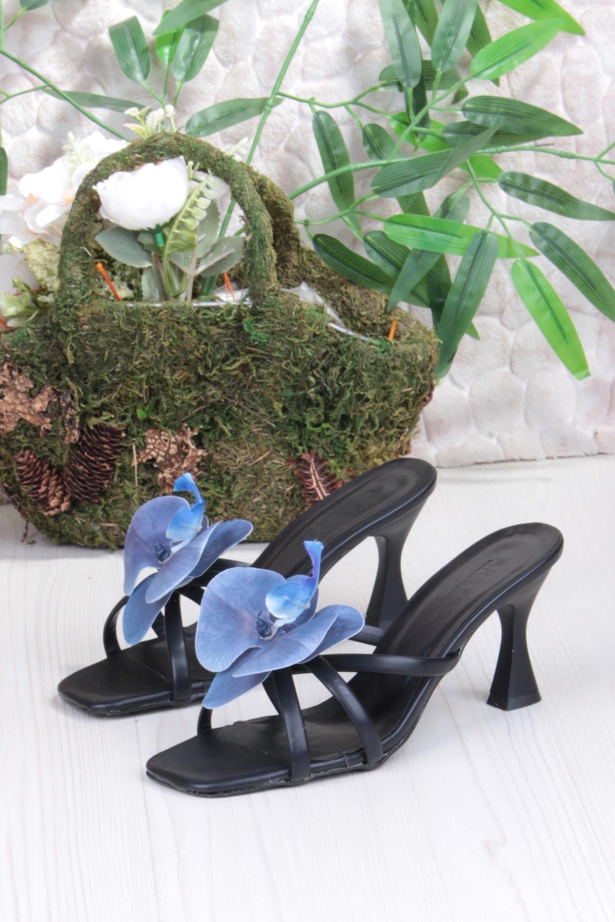 5131 Ares Orkide Fiyank Detaylı İnçe Topuklu Kadın Terlik - Görsel 7