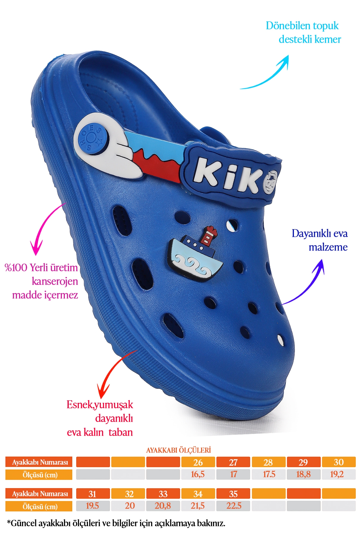 Printed Eva Plaj Havuz Okul Kreş Erkek Çocuk Terlik Saks Mavi - Görsel 3