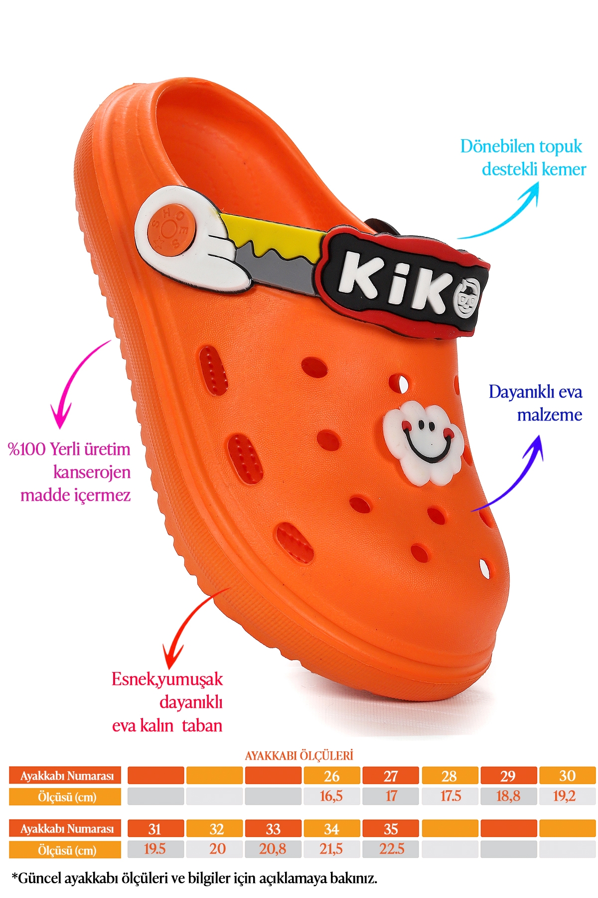 Printed Eva Plaj Havuz Okul Kreş Kız Çocuk Terlik Turuncu - Görsel 3