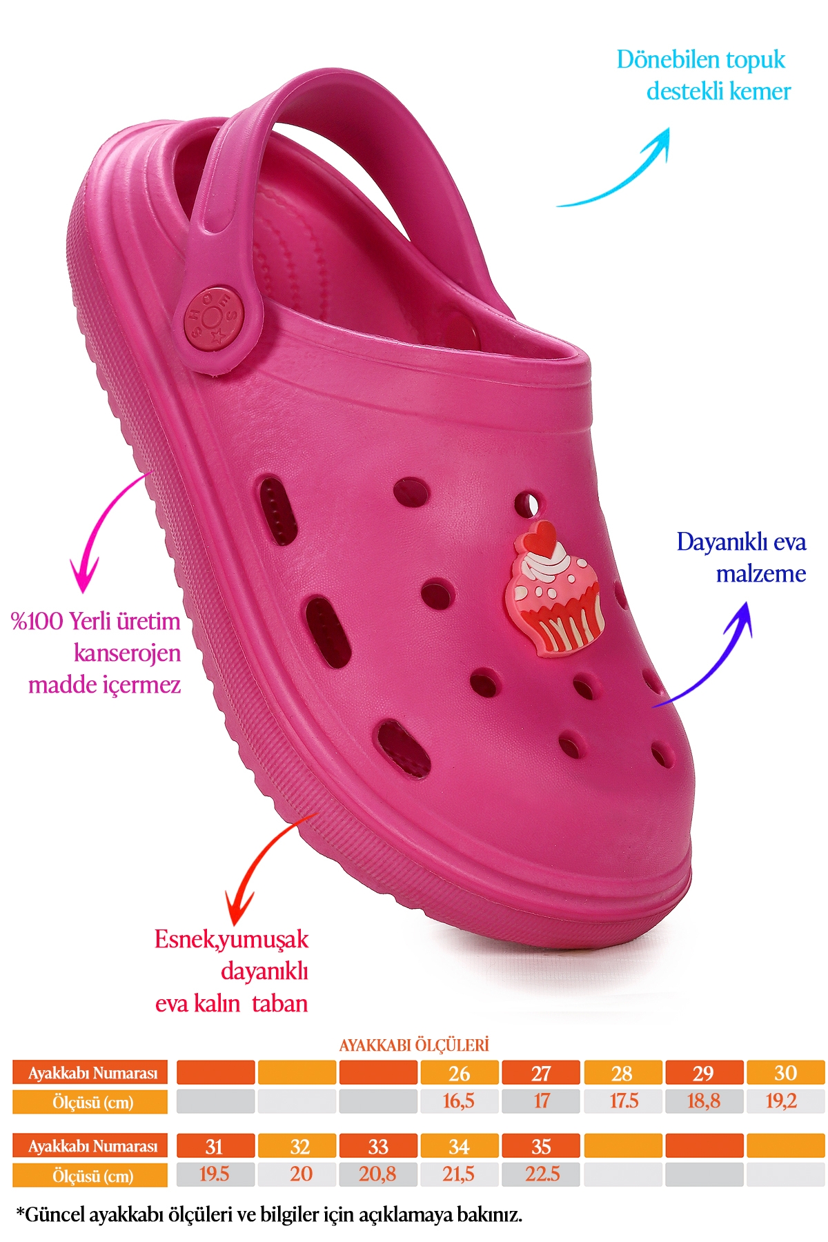 Bester Eva Plaj Havuz Okul Kreş Kız Çocuk Terlik Fuşya - Görsel 3