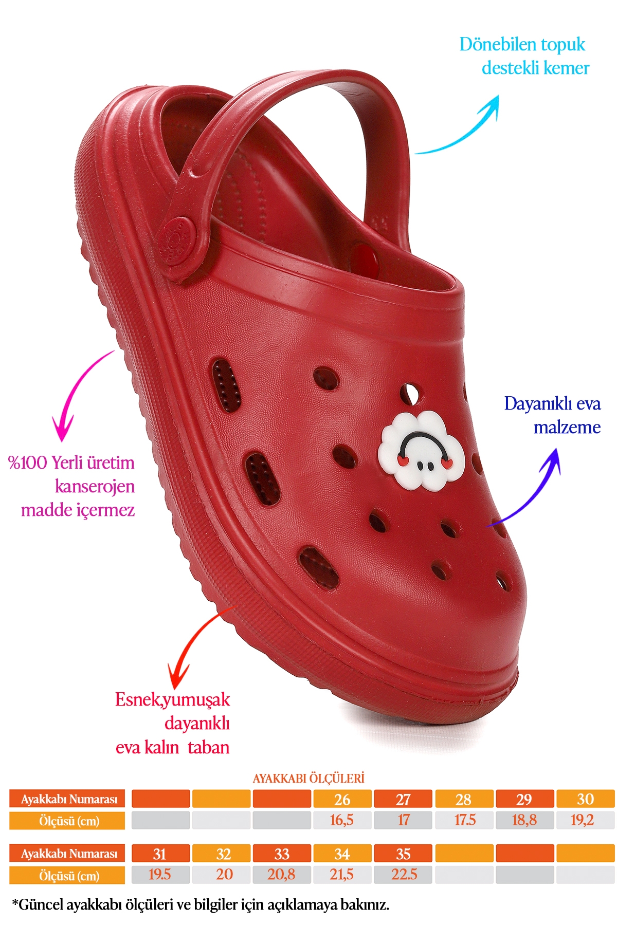Bester Eva Plaj Havuz Okul Kreş Erkek Çocuk Terlik Kırmızı - Görsel 3