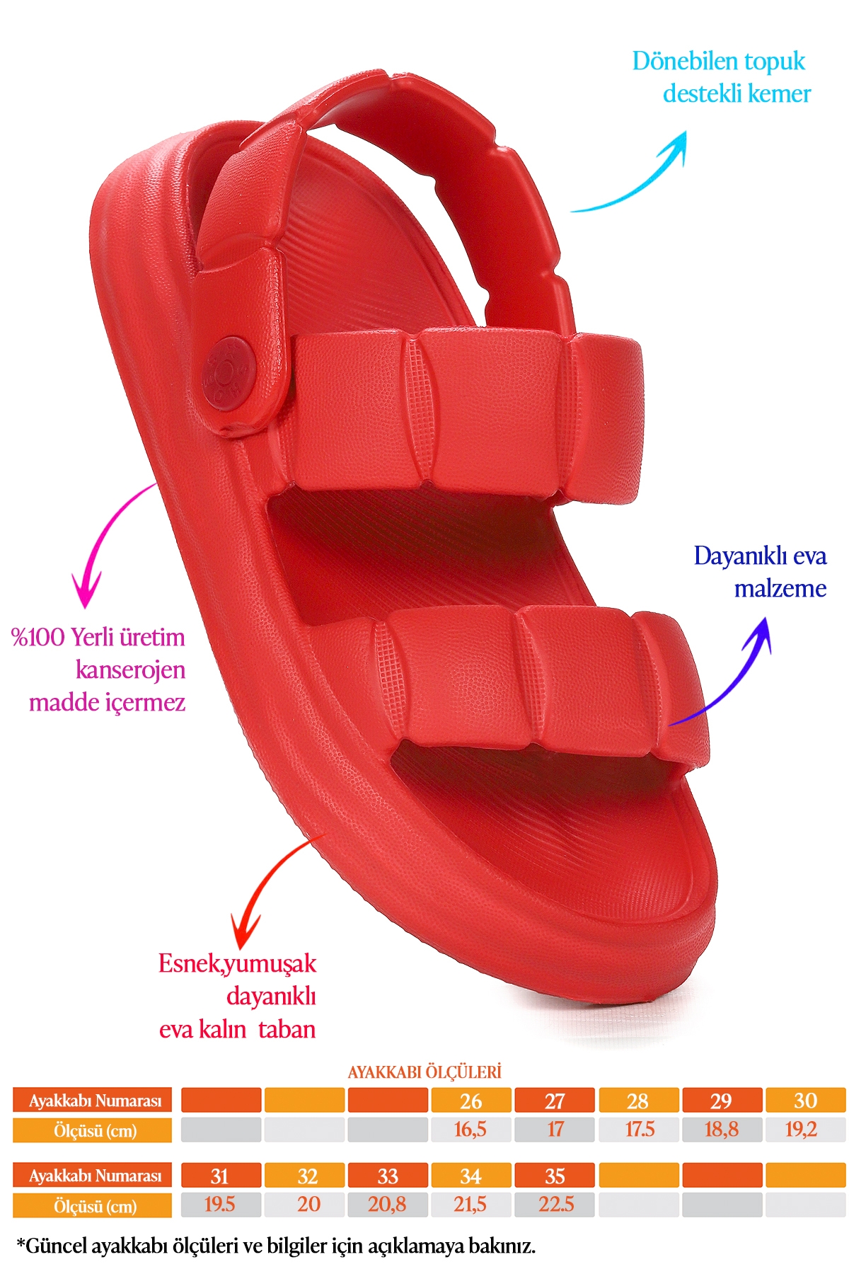 Buckle Eva Plaj Havuz Okul Kreş Kız Çocuk Terlik Kırmızı - Görsel 3