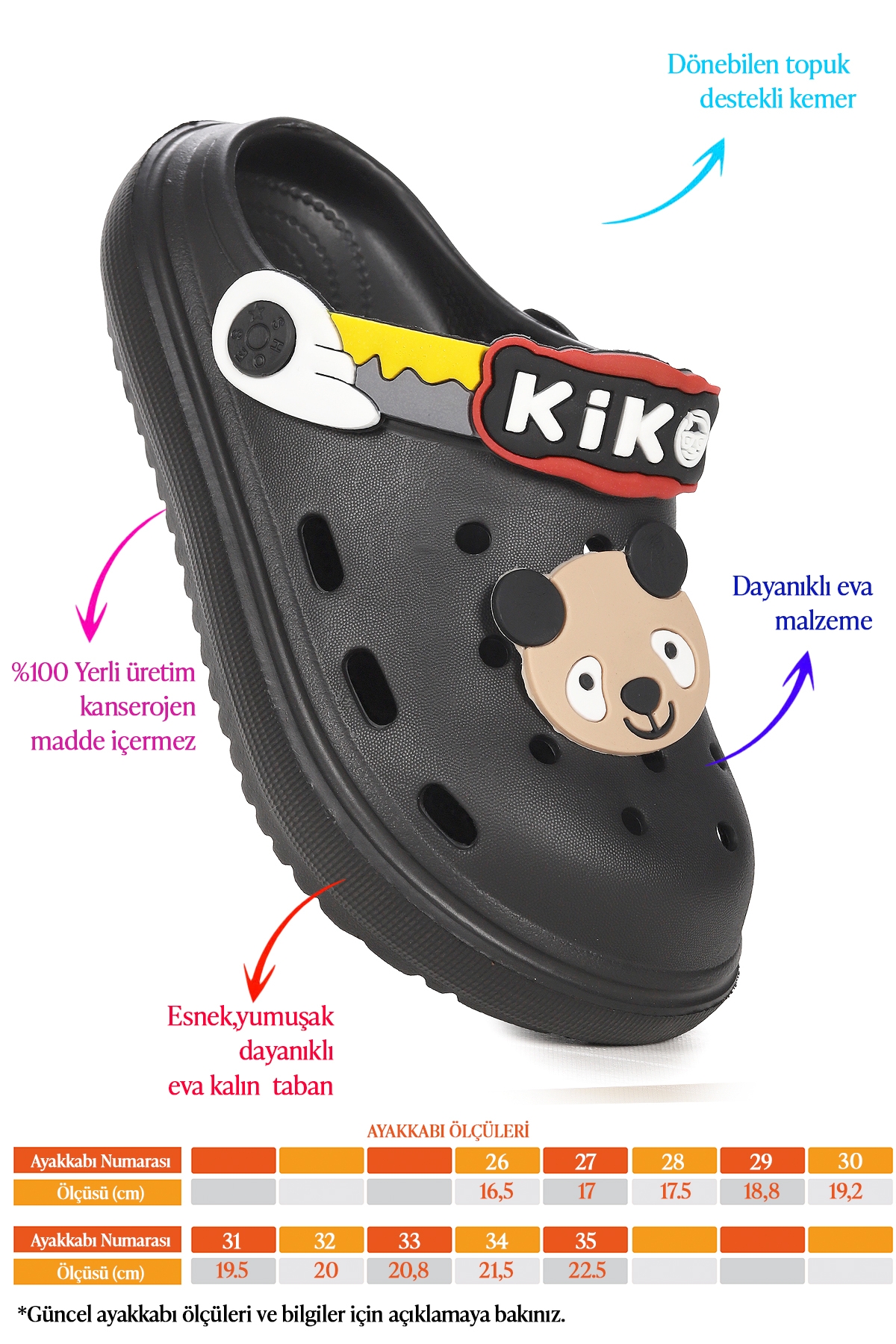 Printed Eva Plaj Havuz Okul Kreş Kız Çocuk Terlik Siyah - Görsel 3