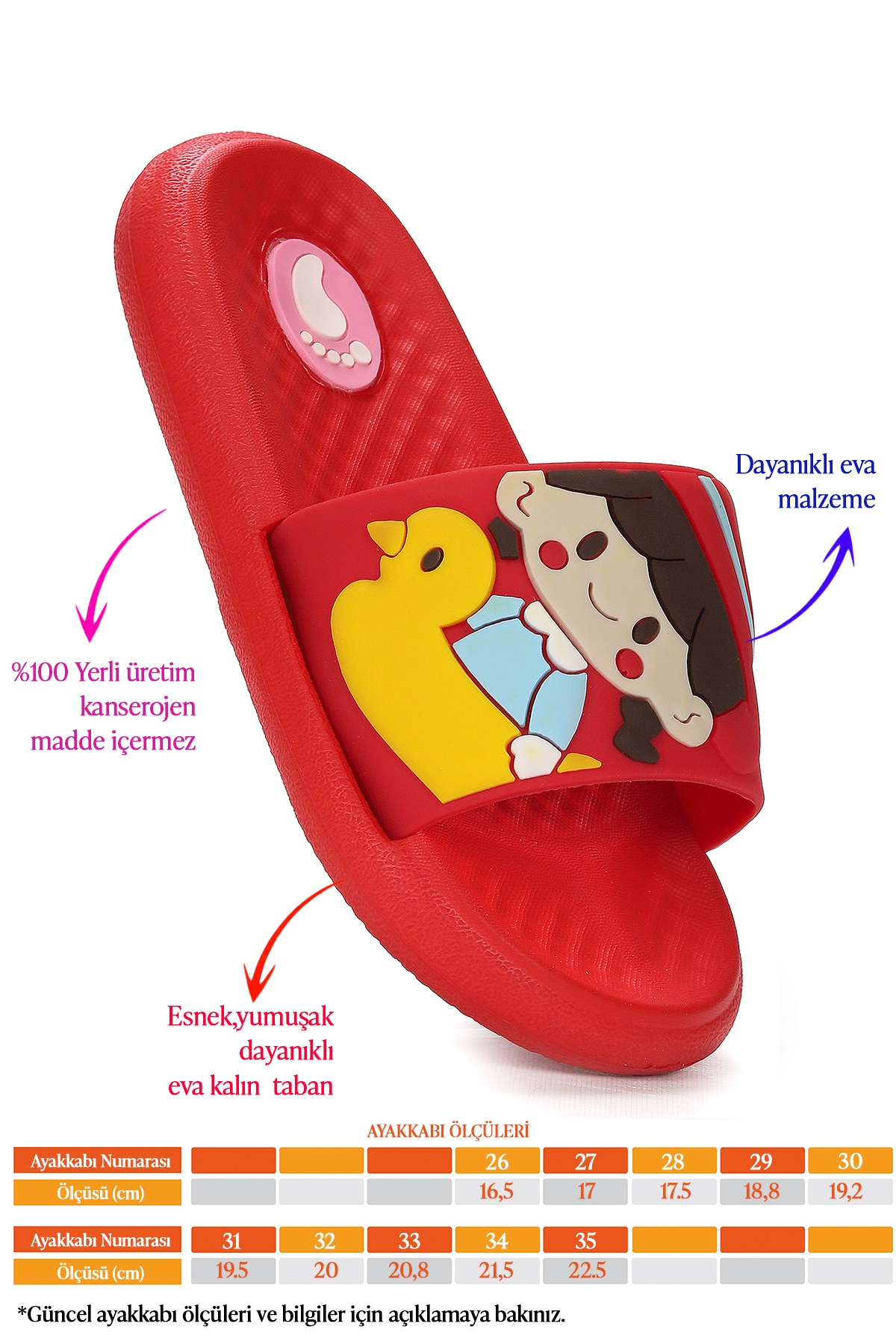 Dock Eva Plaj Havuz Okul Kreş Kız Çocuk Terlik Kırmızı - Görsel 3