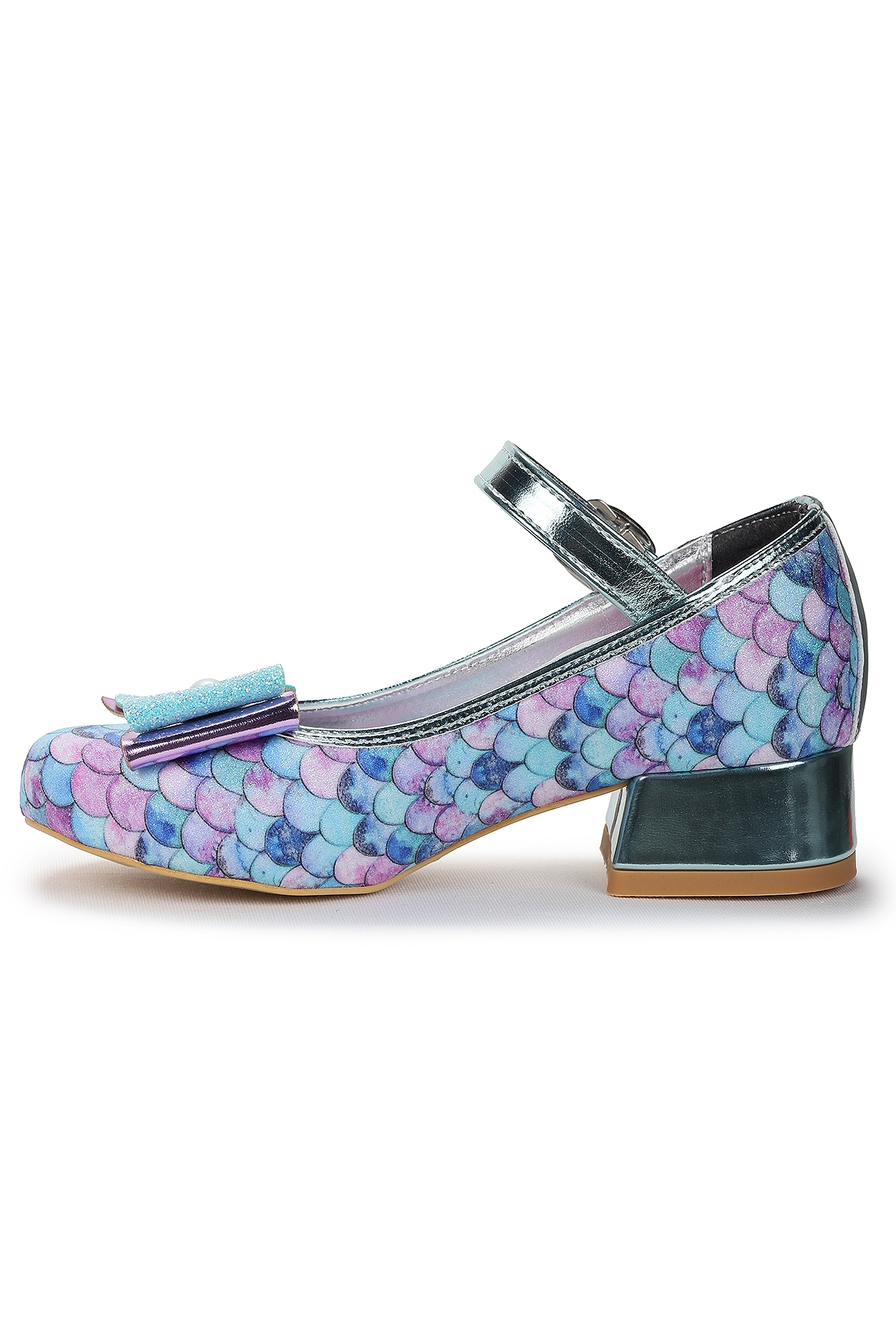 Deniz Kızı İnci Fiyonklu Simli Kız Çocuk Topuklu Abiye Ayakkabı Su Yeşili - Görsel 5