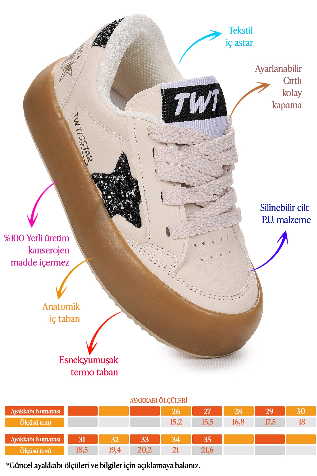 Rida Günlük Bağcıklı Kız Çocuk Spor Ayakkabı Krem - Siyah - Görsel 3