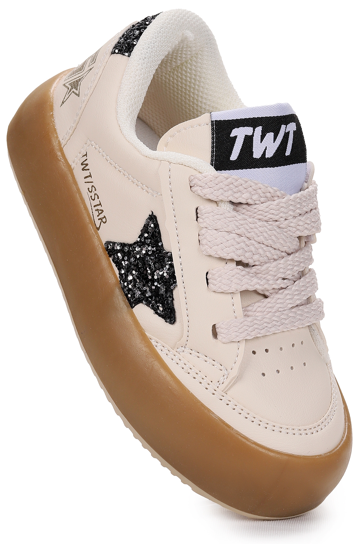 Rida Günlük Bağcıklı Kız Çocuk Spor Ayakkabı Krem - Siyah - Görsel 4