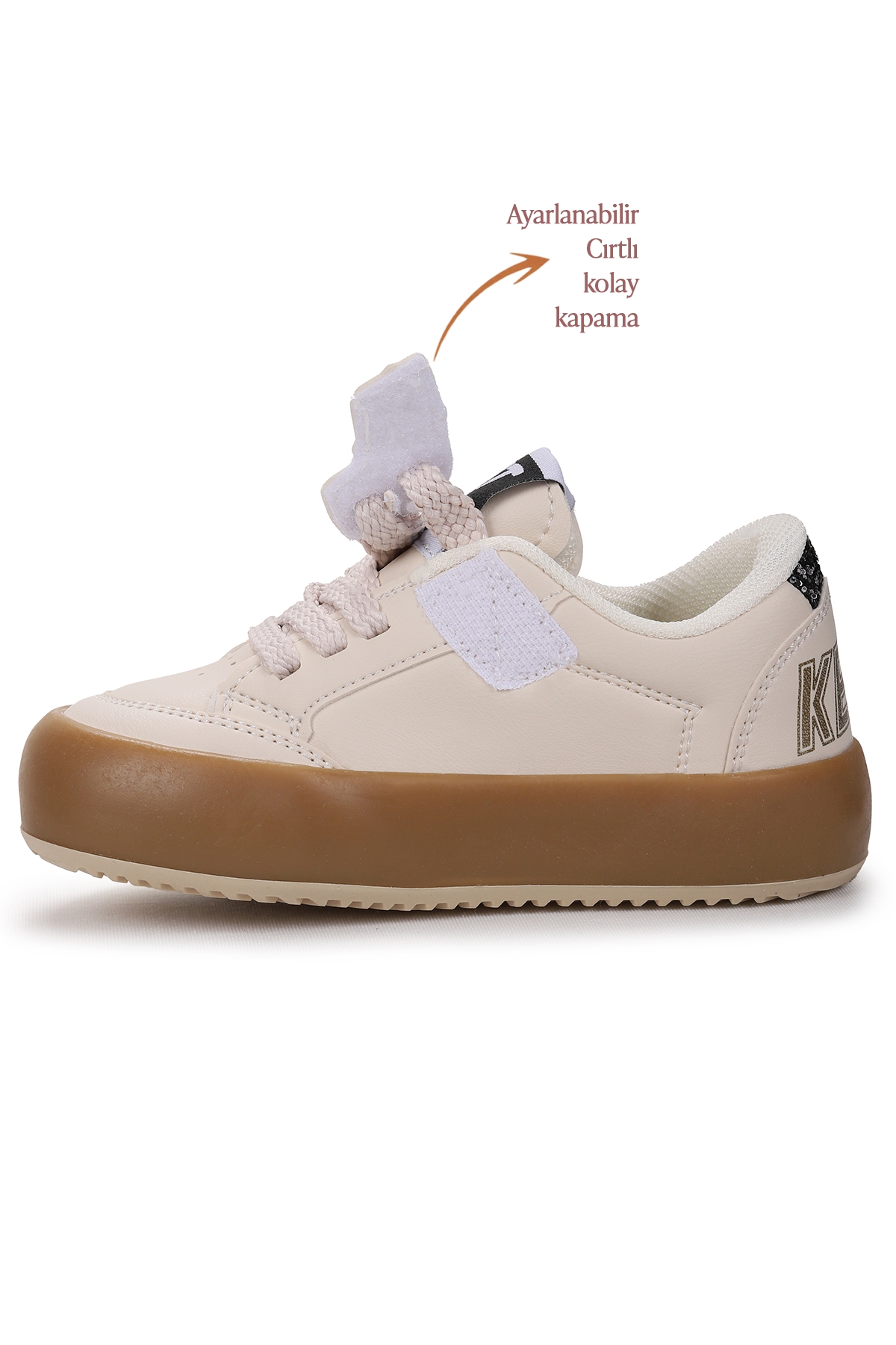 Rida Günlük Bağcıklı Kız Çocuk Spor Ayakkabı Krem - Siyah - Görsel 5