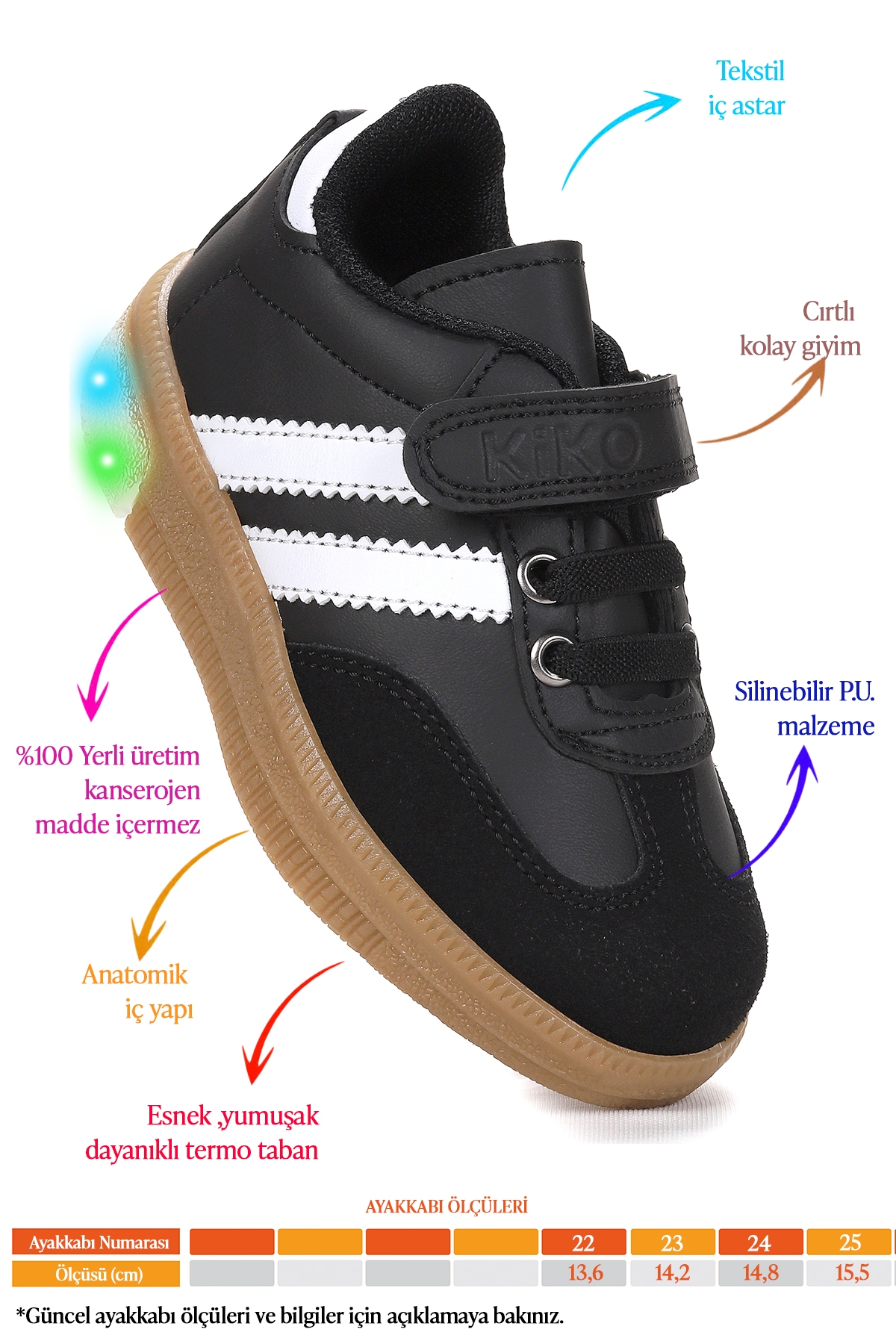 Renis Günlük Cırtlı Işıklı Erkek Bebek Spor Ayakkabı Siyah - Beyaz - Görsel 3