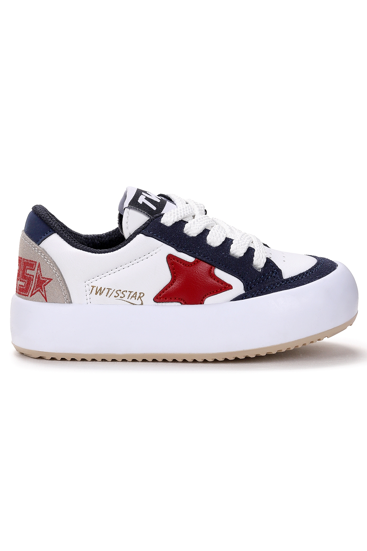 Rida Günlük Cırtlı Bağcıklı Erkek Çocuk Spor Ayakkabı Beyaz - Lacivert - Kırmızı - Görsel 2