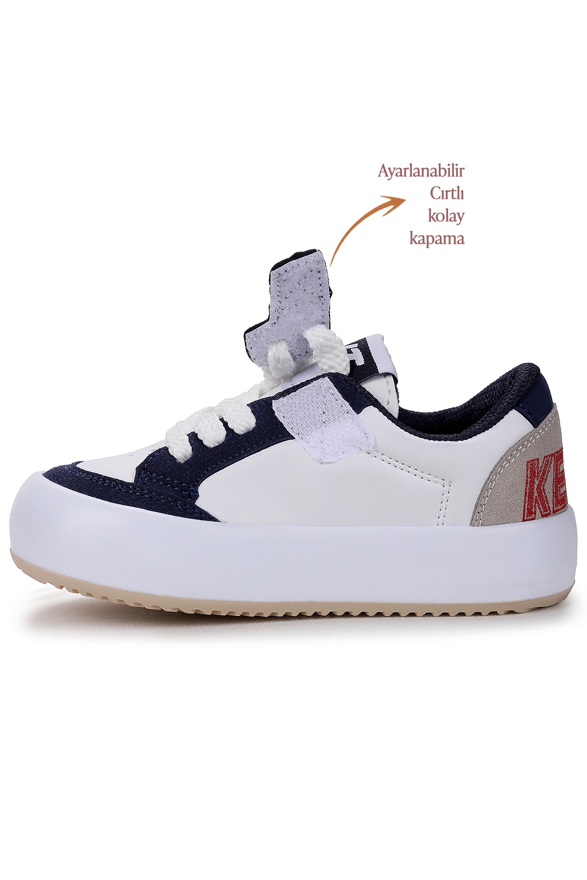 Rida Günlük Cırtlı Bağcıklı Erkek Çocuk Spor Ayakkabı Beyaz - Lacivert - Kırmızı - Görsel 5